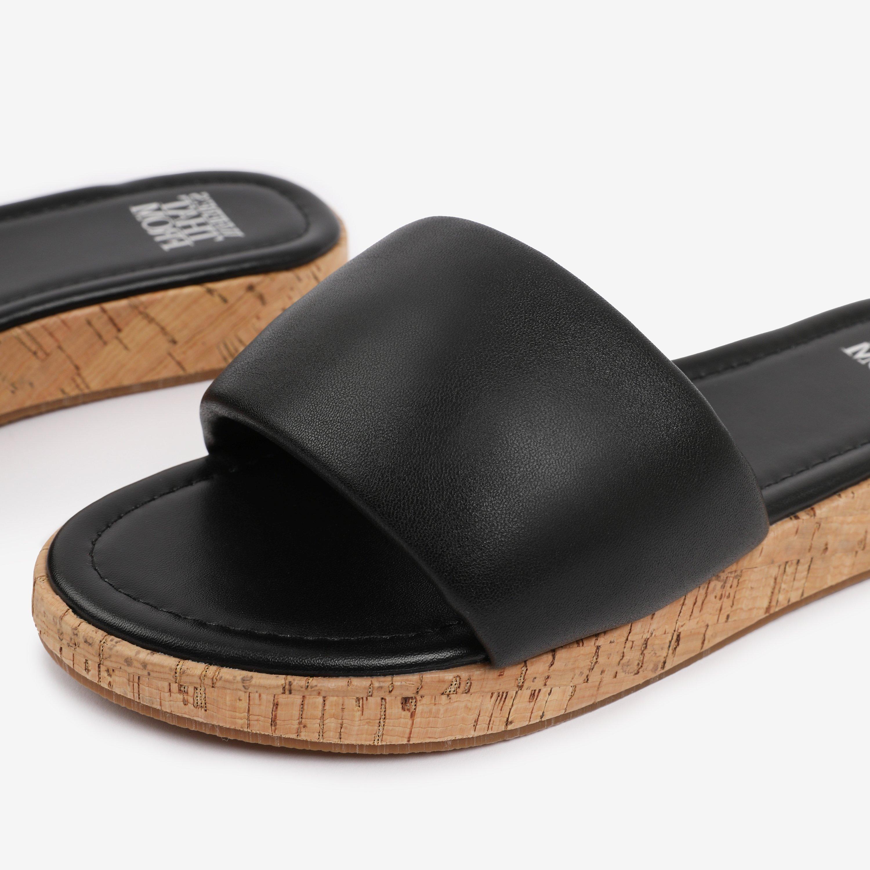 Blk Pu - Wheres That From - PU Julia Flatform Sliders Sandal Ladies - 3