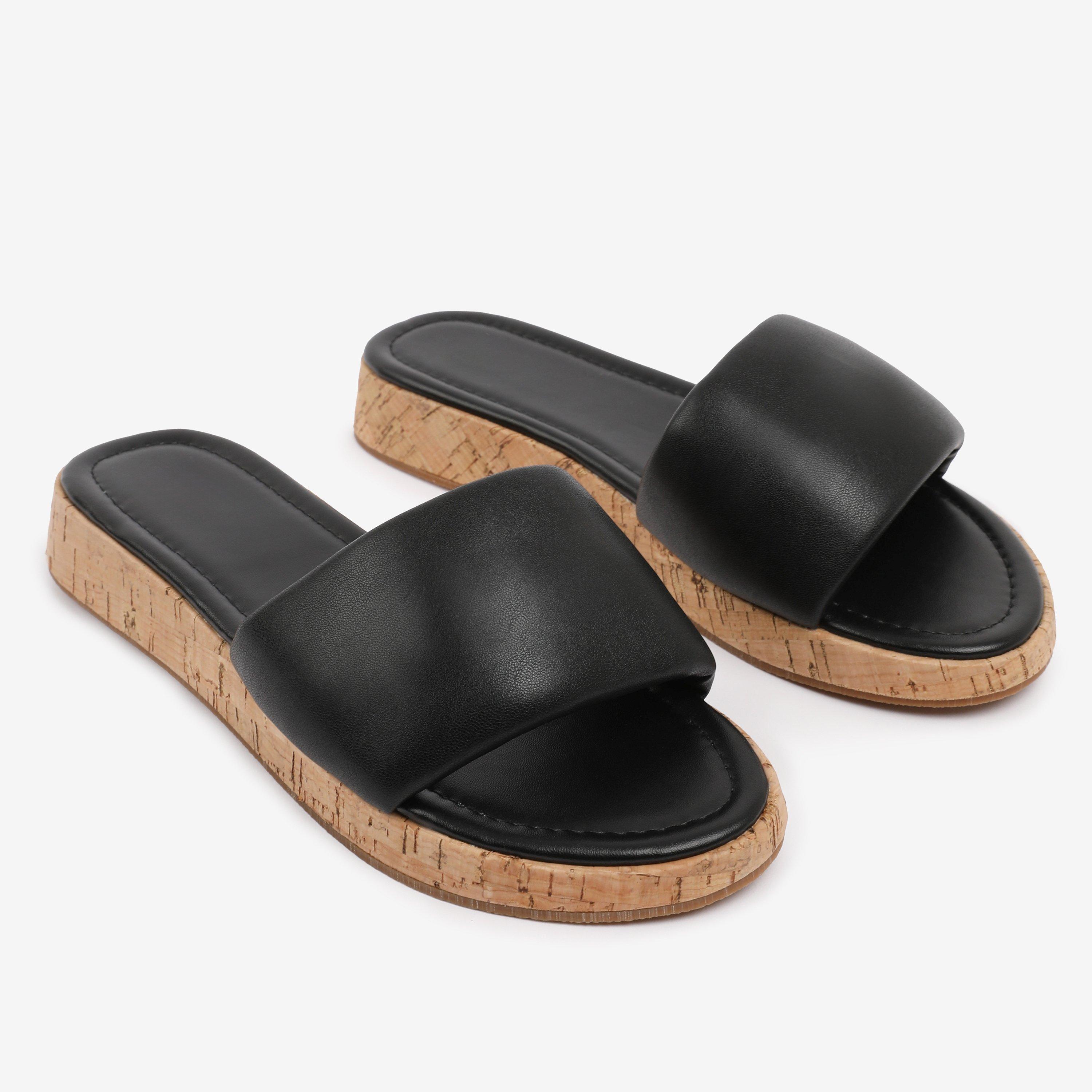 Blk Pu - Wheres That From - PU Julia Flatform Sliders Sandal Ladies - 4