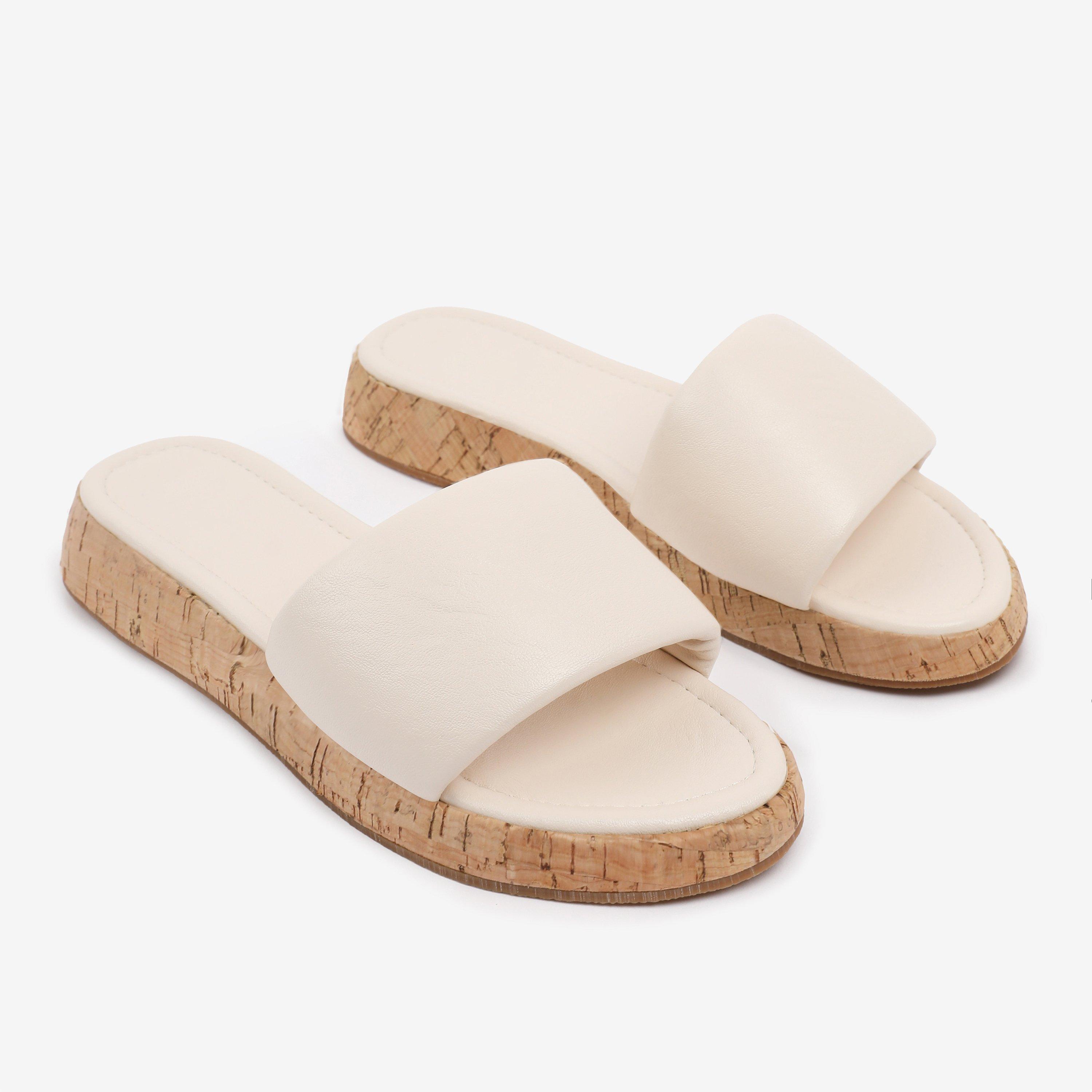 Cream Pu - Wheres That From - PU Julia Flatform Sliders Sandal Ladies - 4