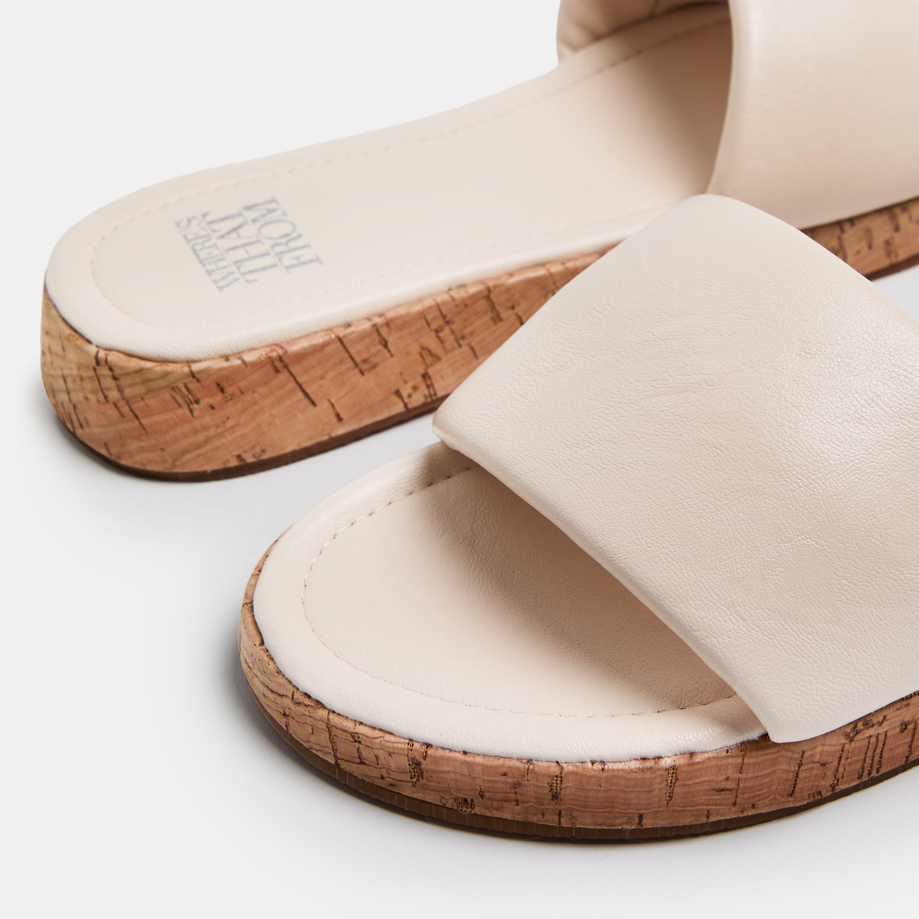 Cream Pu - Wheres That From - PU Julia Flatform Sliders Sandal Ladies - 5