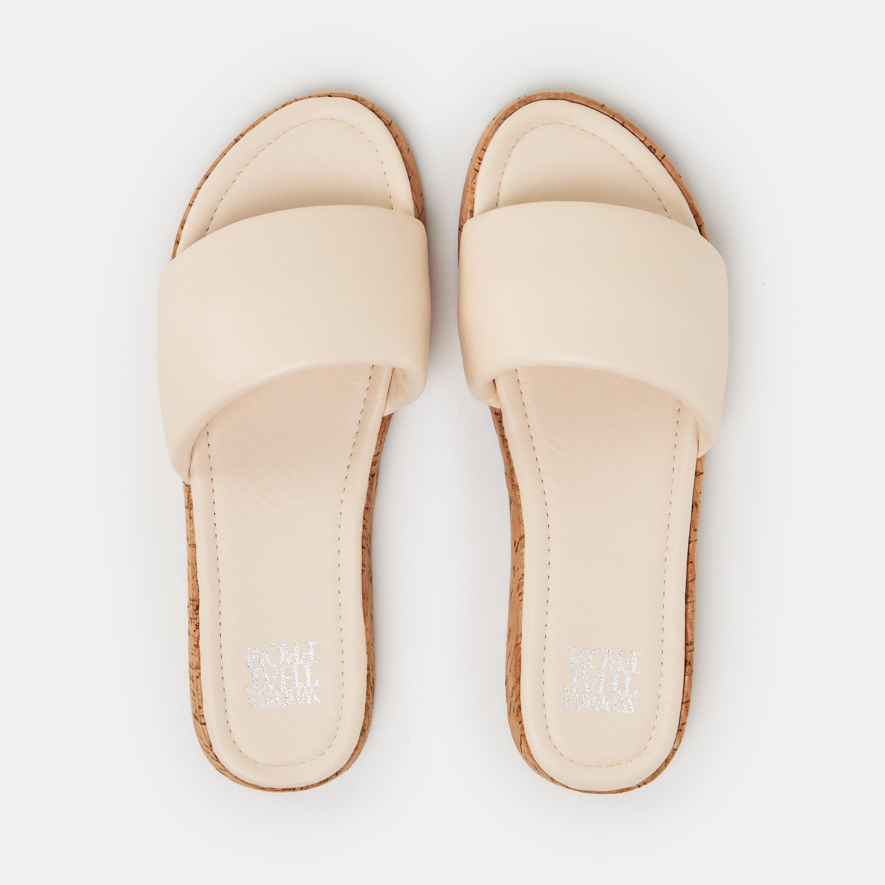 Cream Pu - Wheres That From - PU Julia Flatform Sliders Sandal Ladies - 6