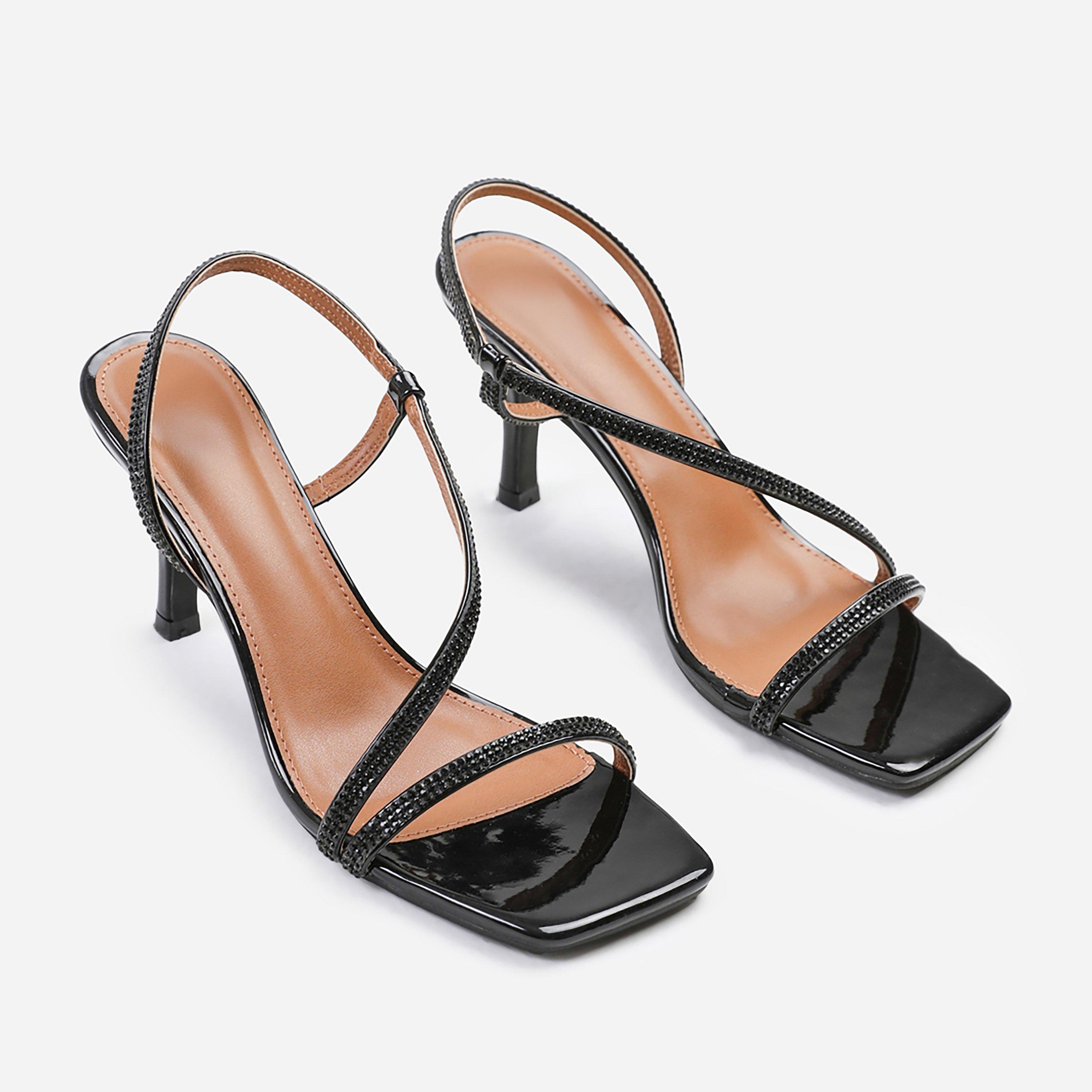 Black - Wheres That From - Cross Foot Strap Heels Ladies - 1