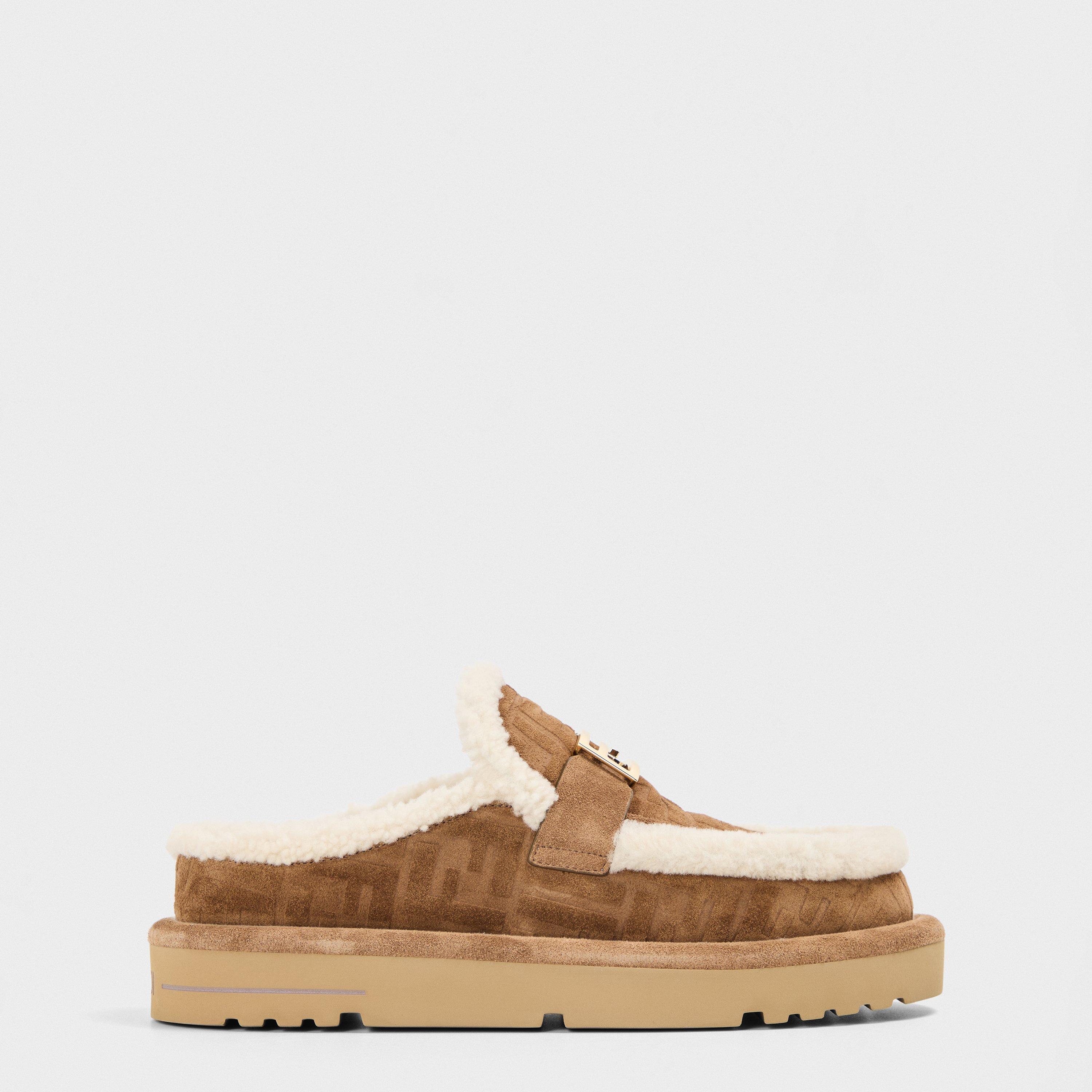 Tabacco/Latte - Fendi - Women's Shearling Slip-On Flat Mules - 1