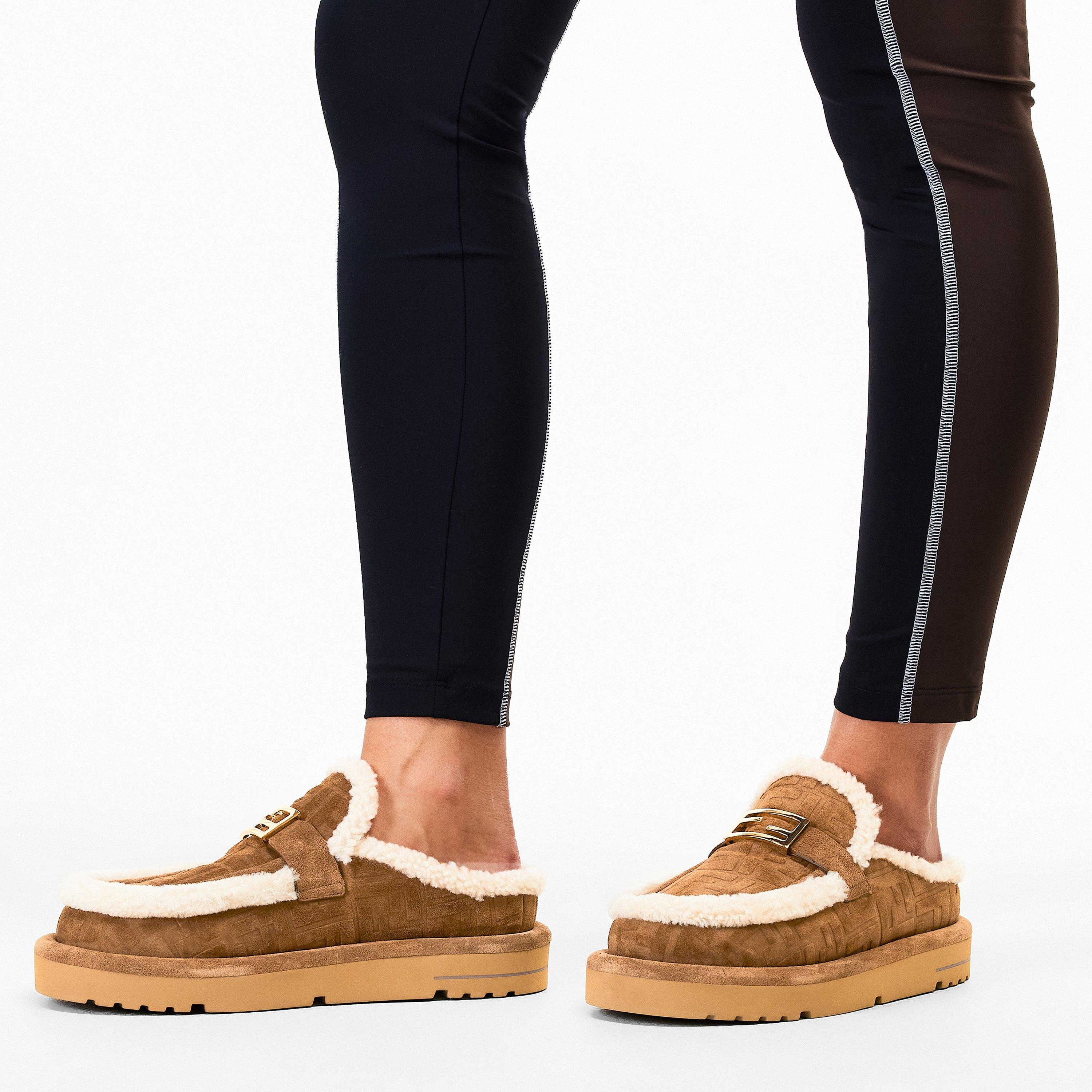 Tabacco/Latte - Fendi - Women's Shearling Slip-On Flat Mules - 3