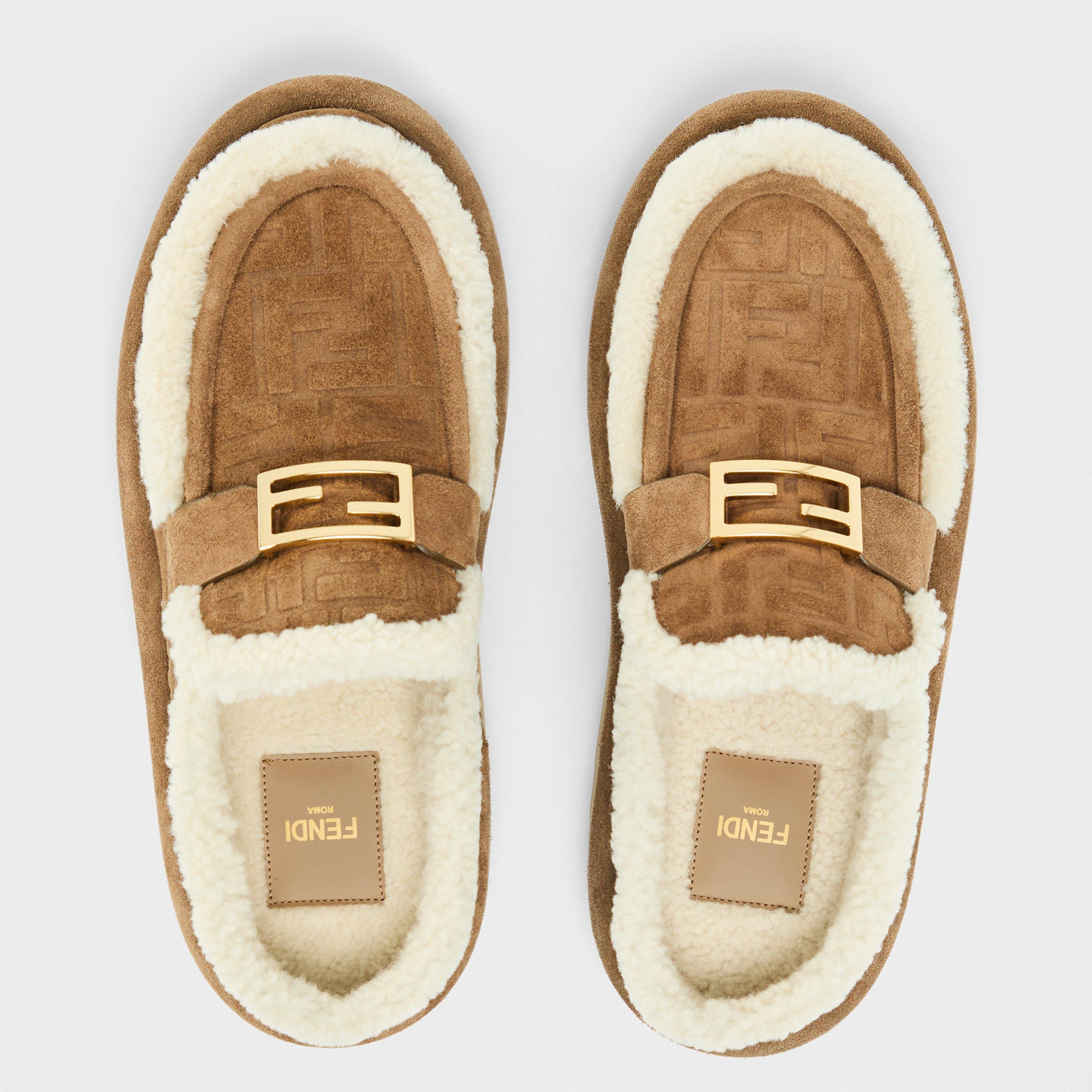 Tabacco/Latte - Fendi - Women's Shearling Flat Mule - 4