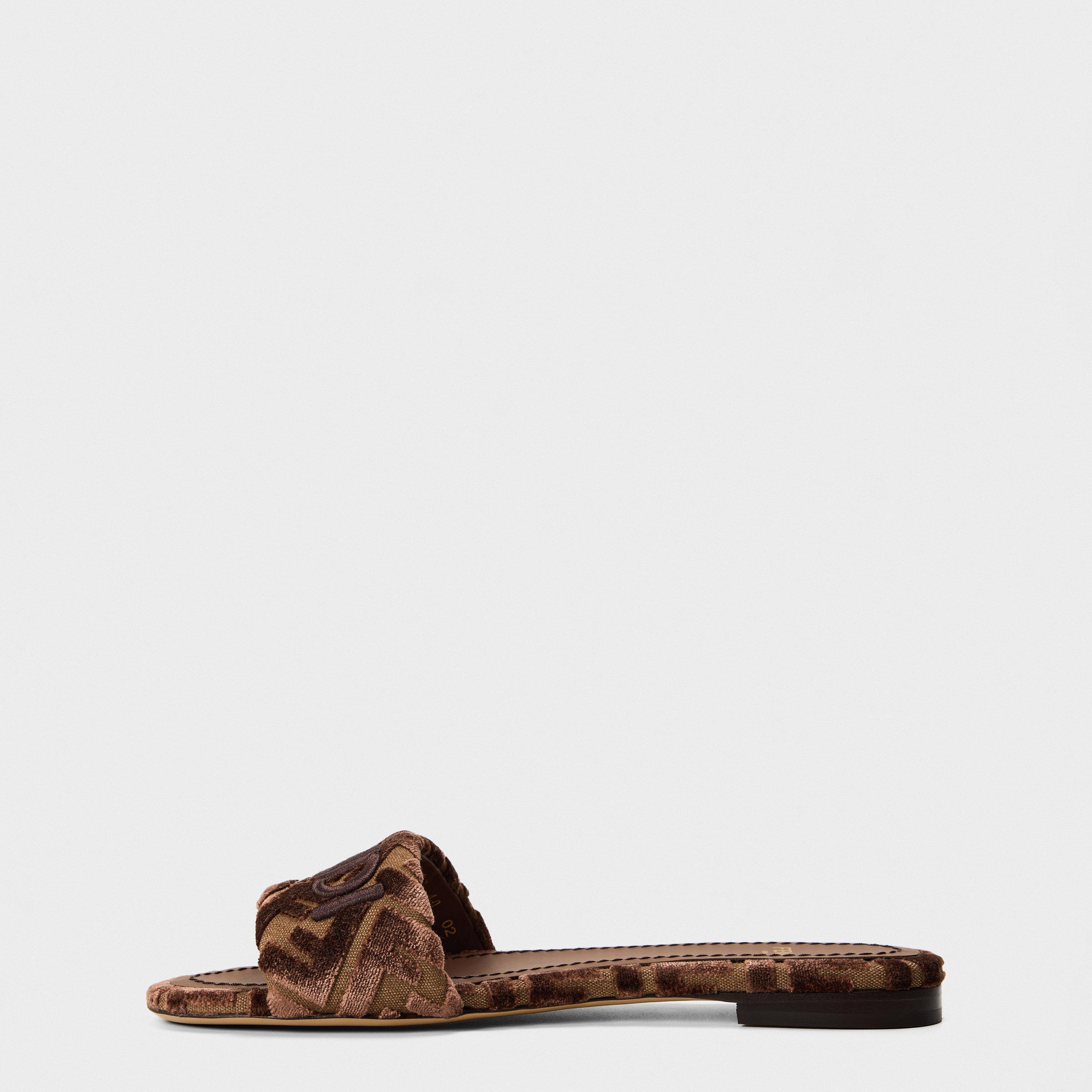 Beige/Chocco - Fendi - Women's Velvet Flat Sandals - 2
