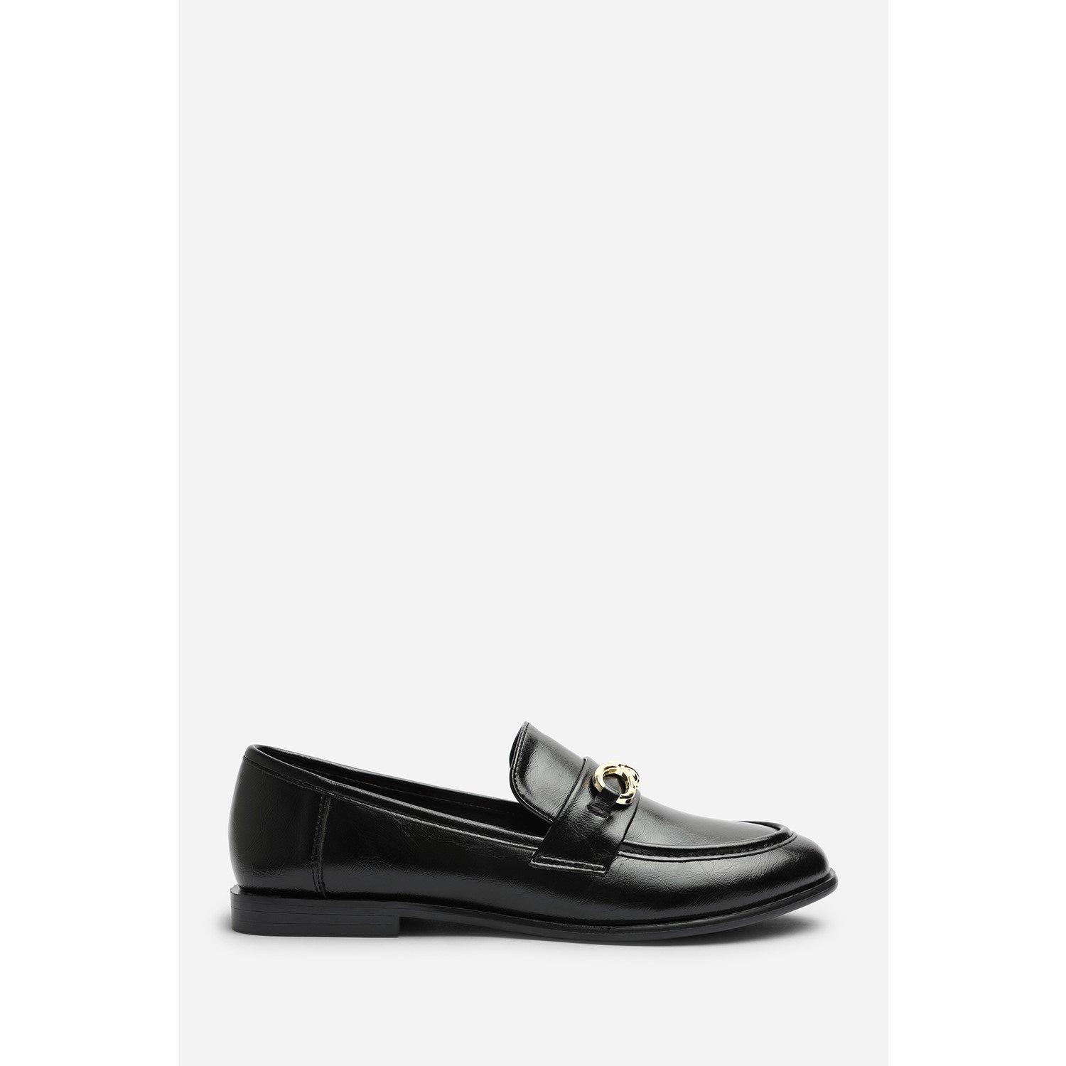 PU negro - Wheres That From - Where’s Knot Trim Hardware Detail Flat Loafers - 2
