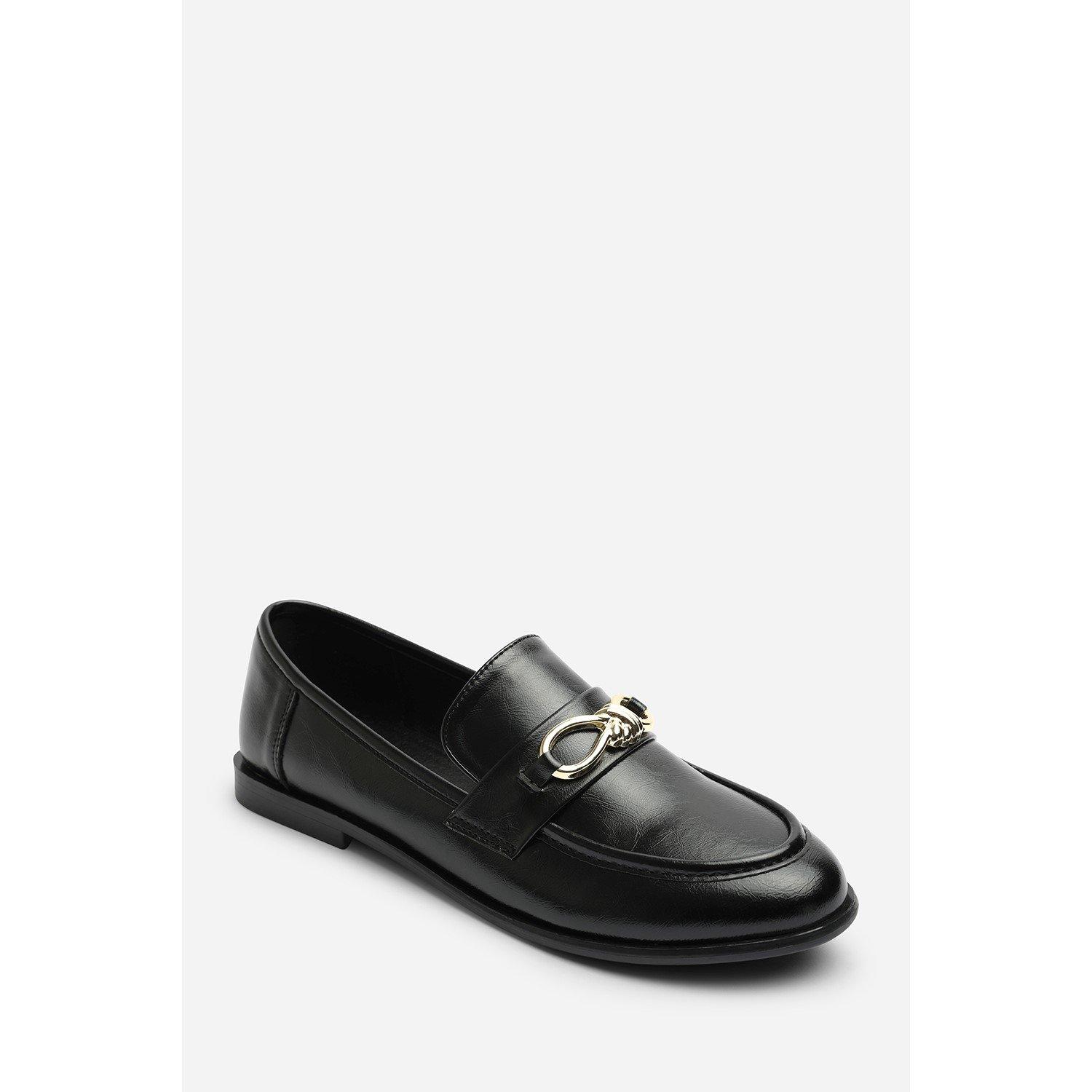 PU negro - Wheres That From - Where’s Knot Trim Hardware Detail Flat Loafers - 3