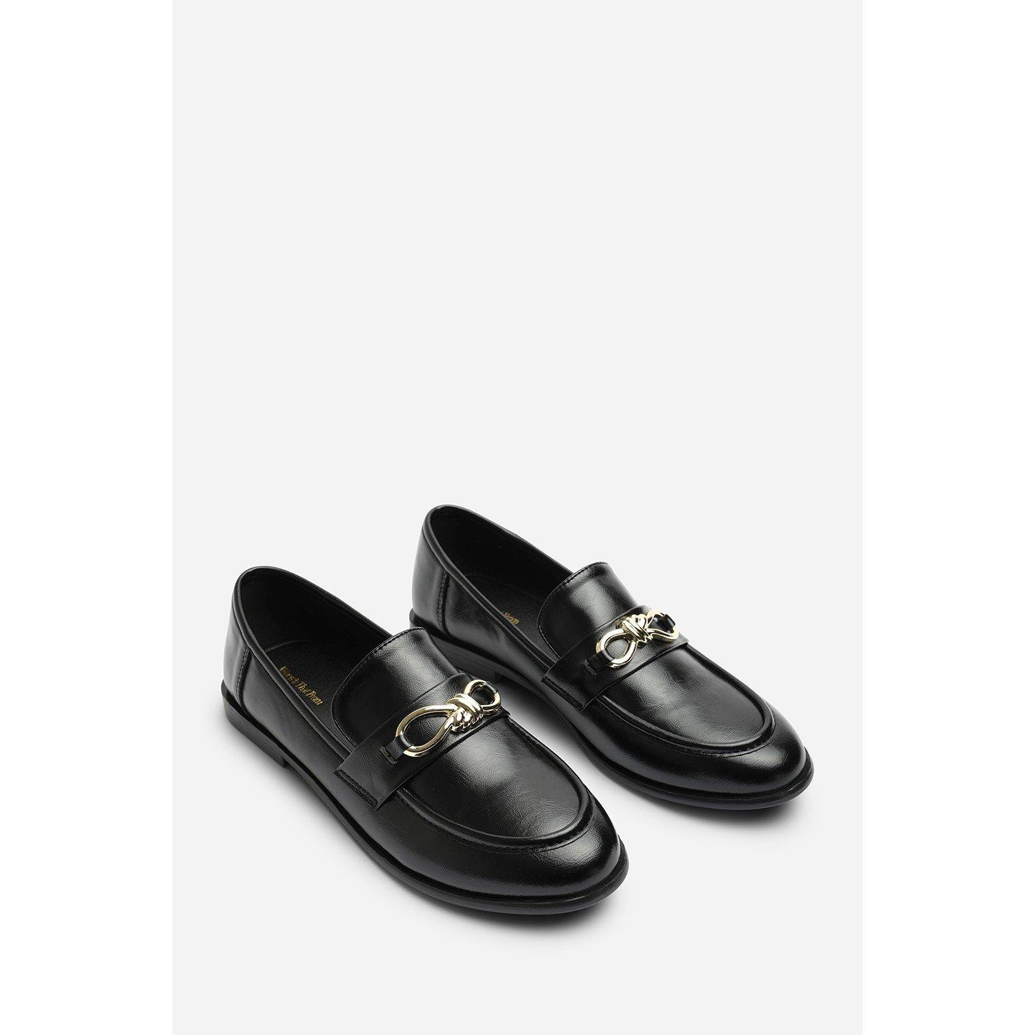 PU negro - Wheres That From - Where’s Knot Trim Hardware Detail Flat Loafers - 4