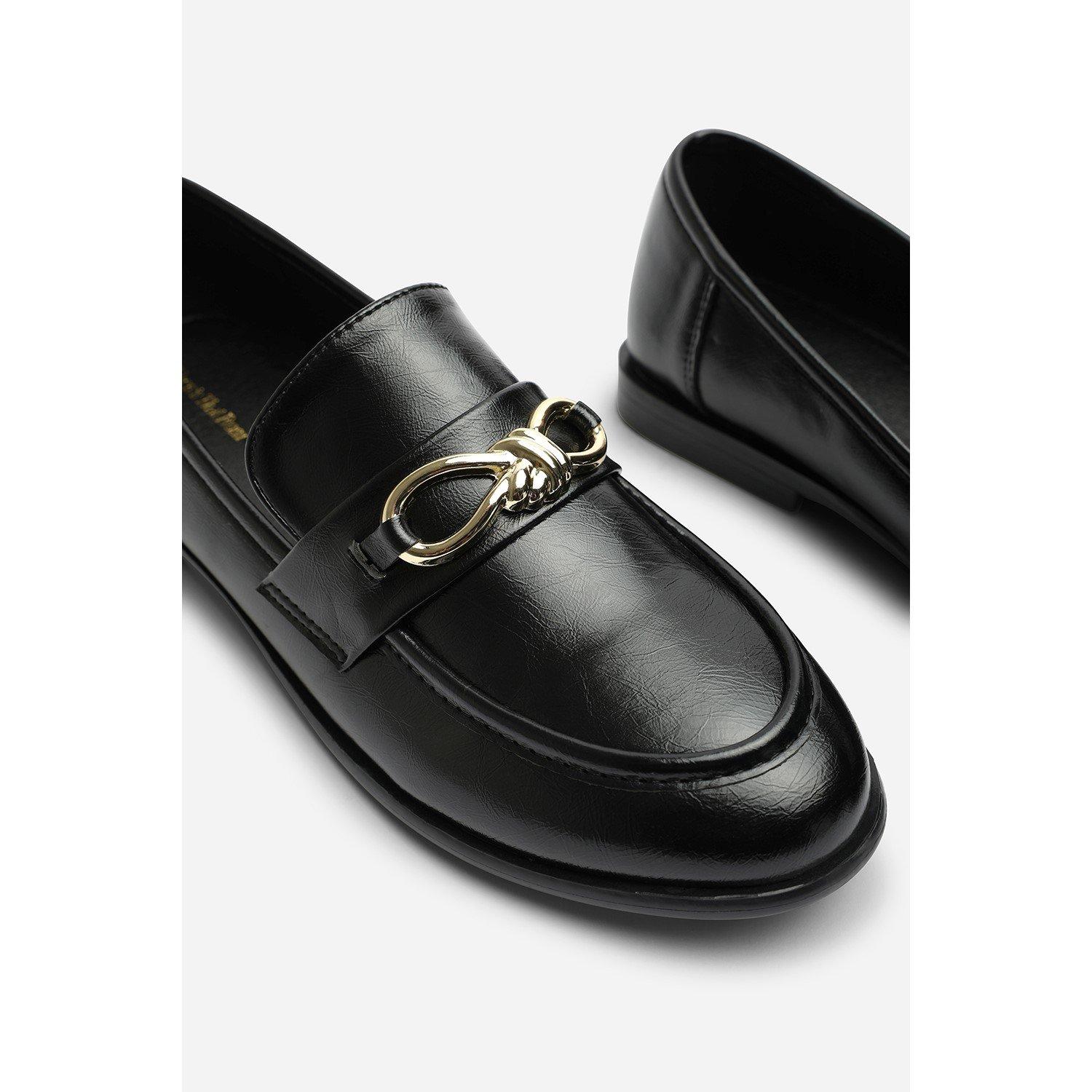 PU negro - Wheres That From - Where’s Knot Trim Hardware Detail Flat Loafers - 5