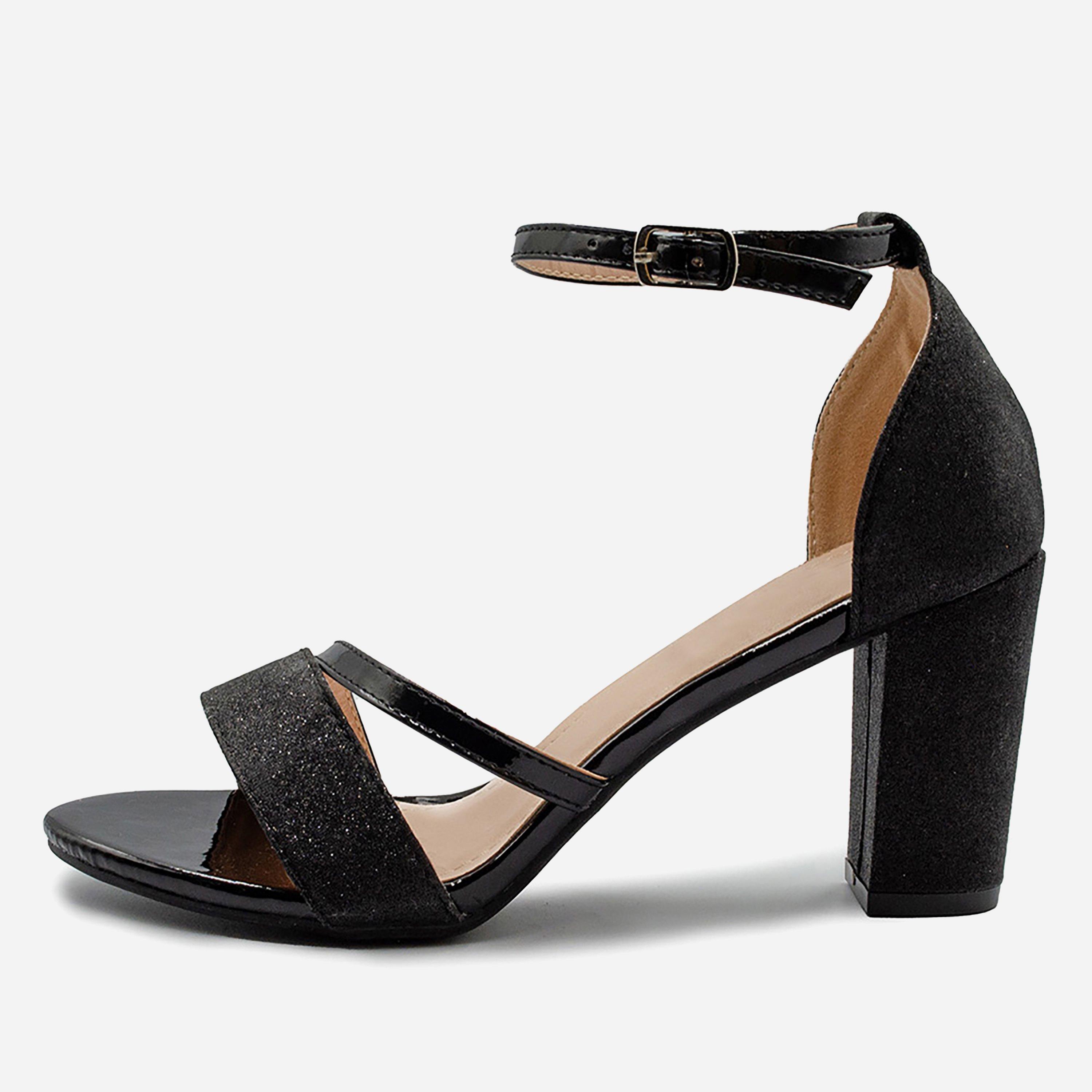 Black Glitter - Wheres That From - Where¿s Glitter Perla Mid Block Heel Sandals Ladies - 1