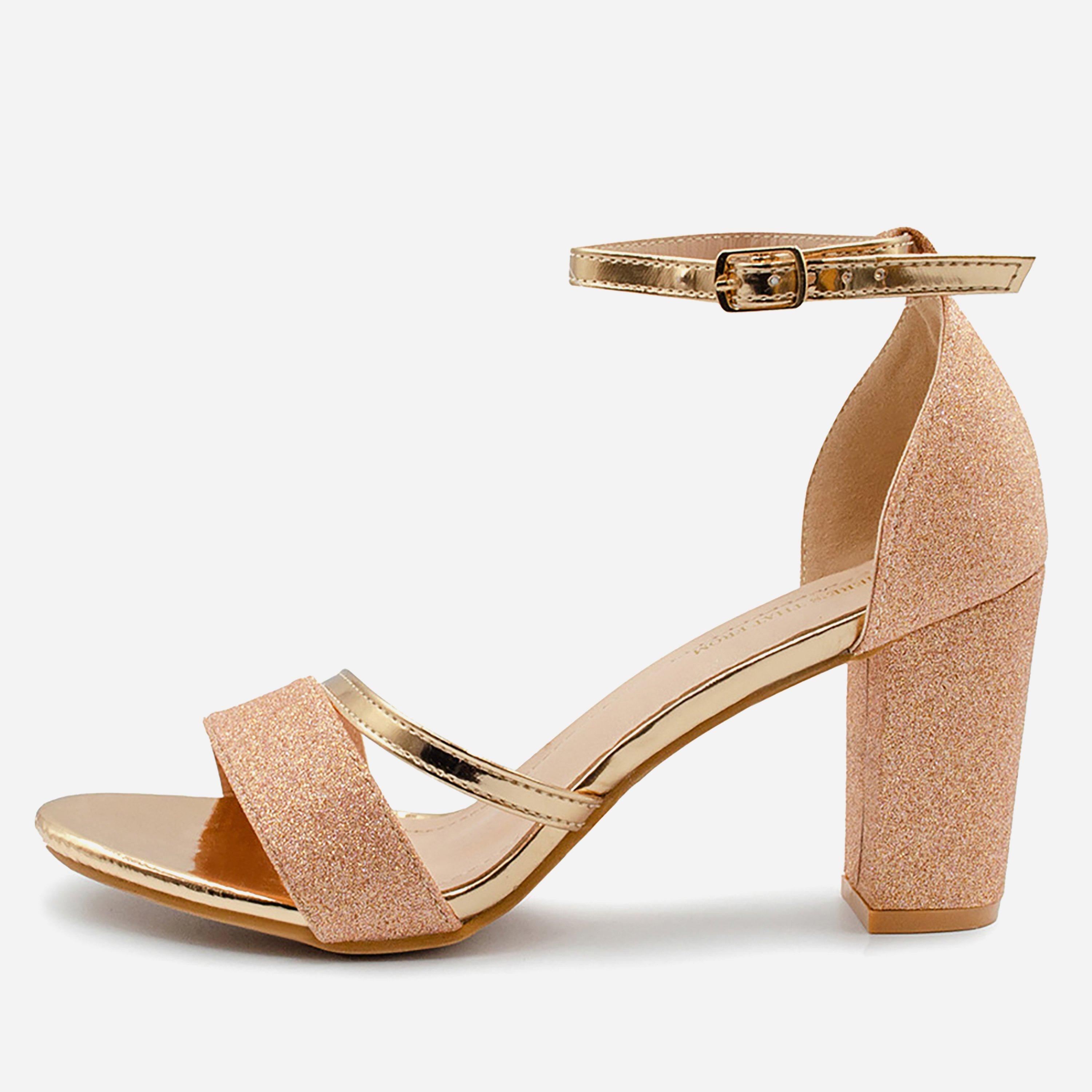 Wheres That From Women's Where¿S Glitter Perla Mid Block Heel Sandals - Rose Gold - 8 (41)