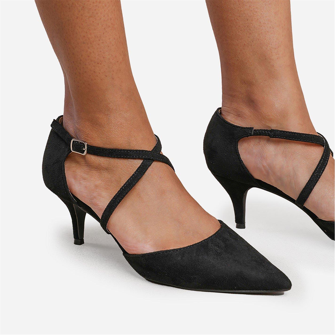 Black Suede - Wheres That From - Wheres Low Kitten Heels With Crossover Strip - 1