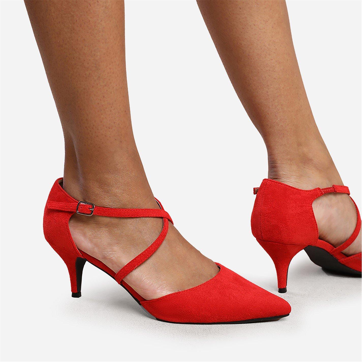 Rotes Wildleder - Wheres That From - Wheres Low Kitten Heels With Crossover Strip - 2