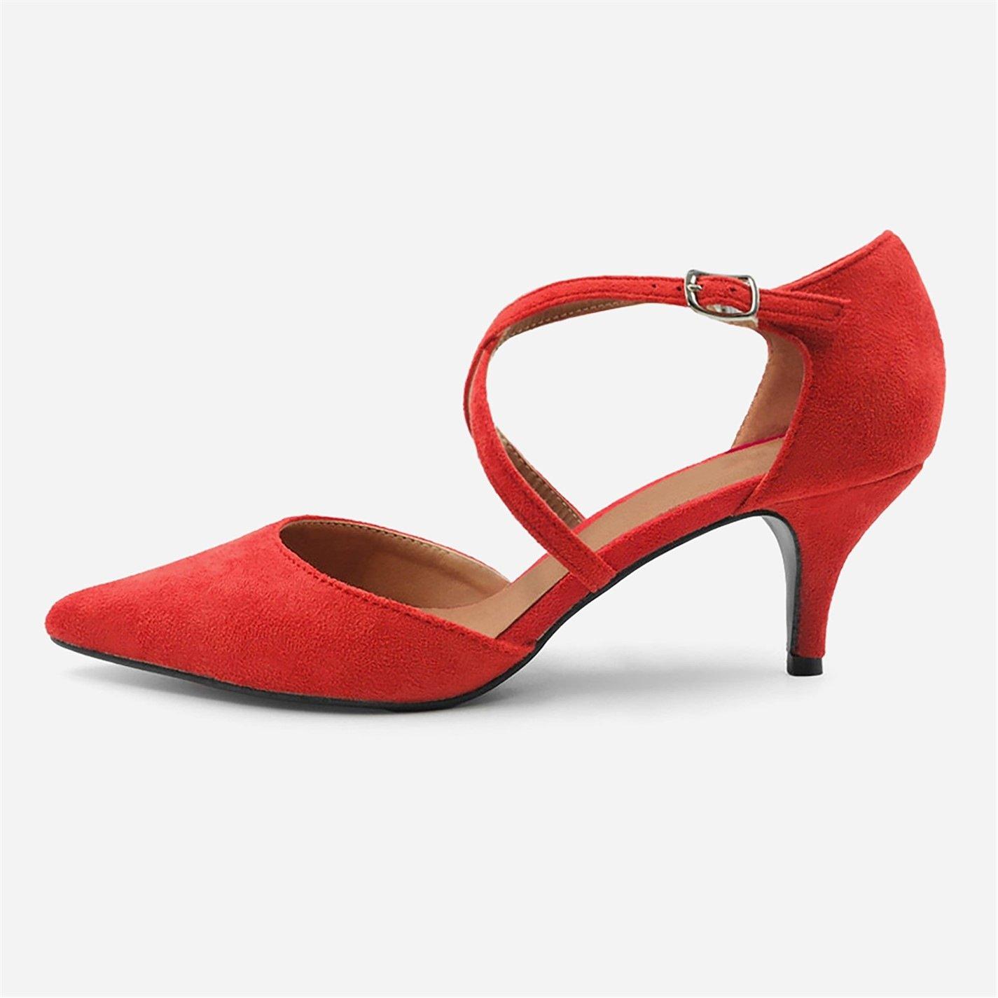 Rotes Wildleder - Wheres That From - Wheres Low Kitten Heels With Crossover Strip - 3
