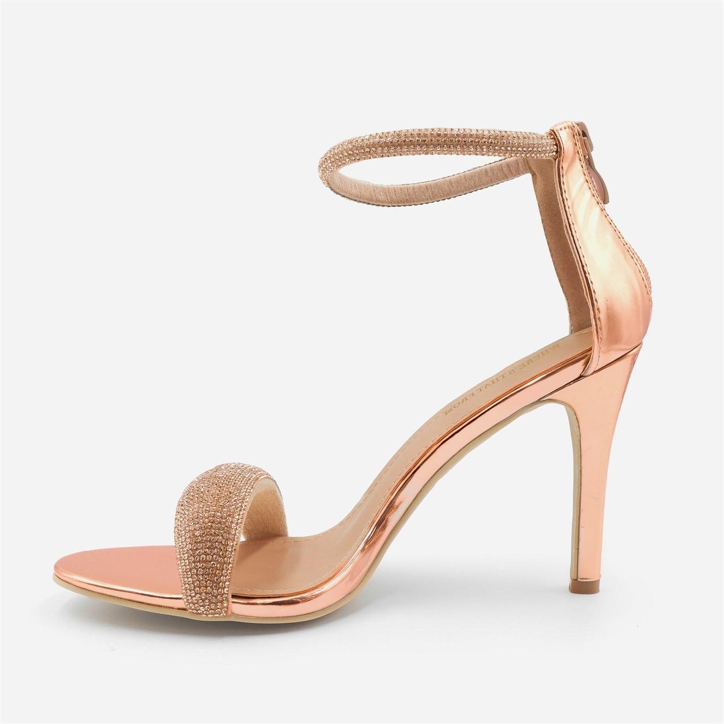 Rose Gold - Wheres That From - Wheres High Heel Sandals with Diamante Ankle Strap - 2
