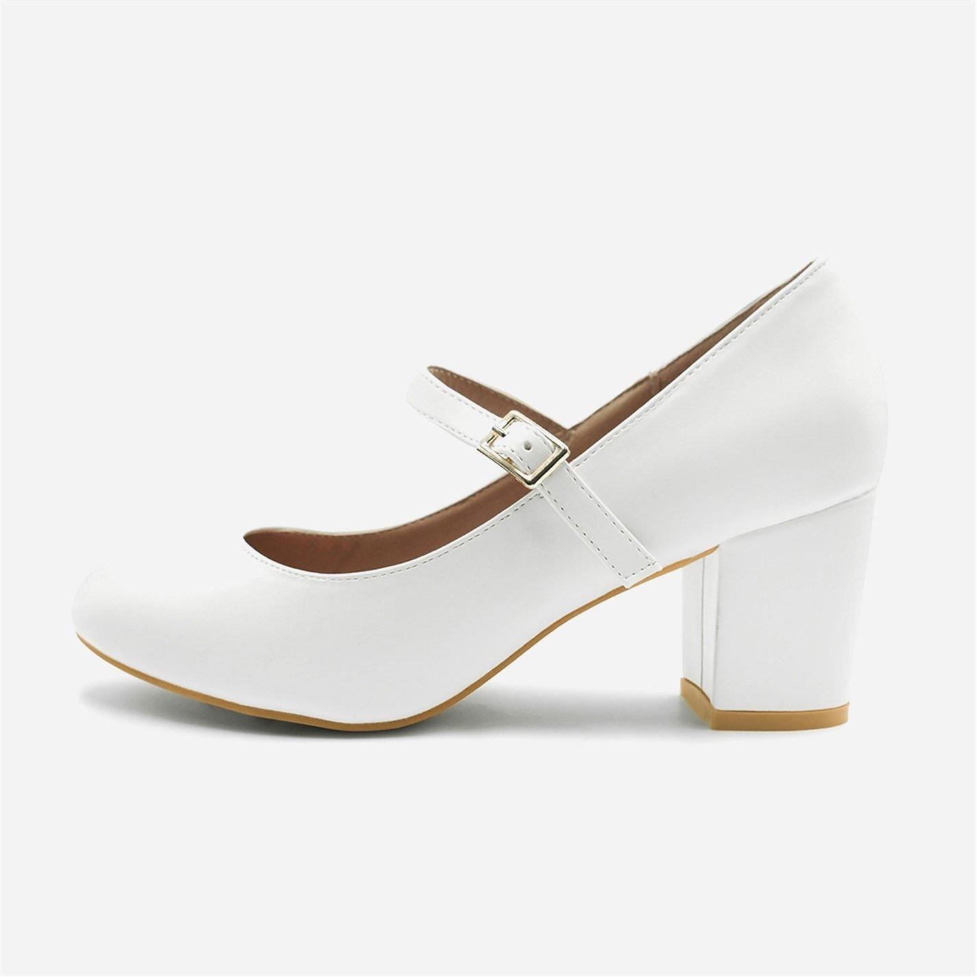 White PU - Wheres That From - Wheres Block Heel Mary Jane Pumps - 3