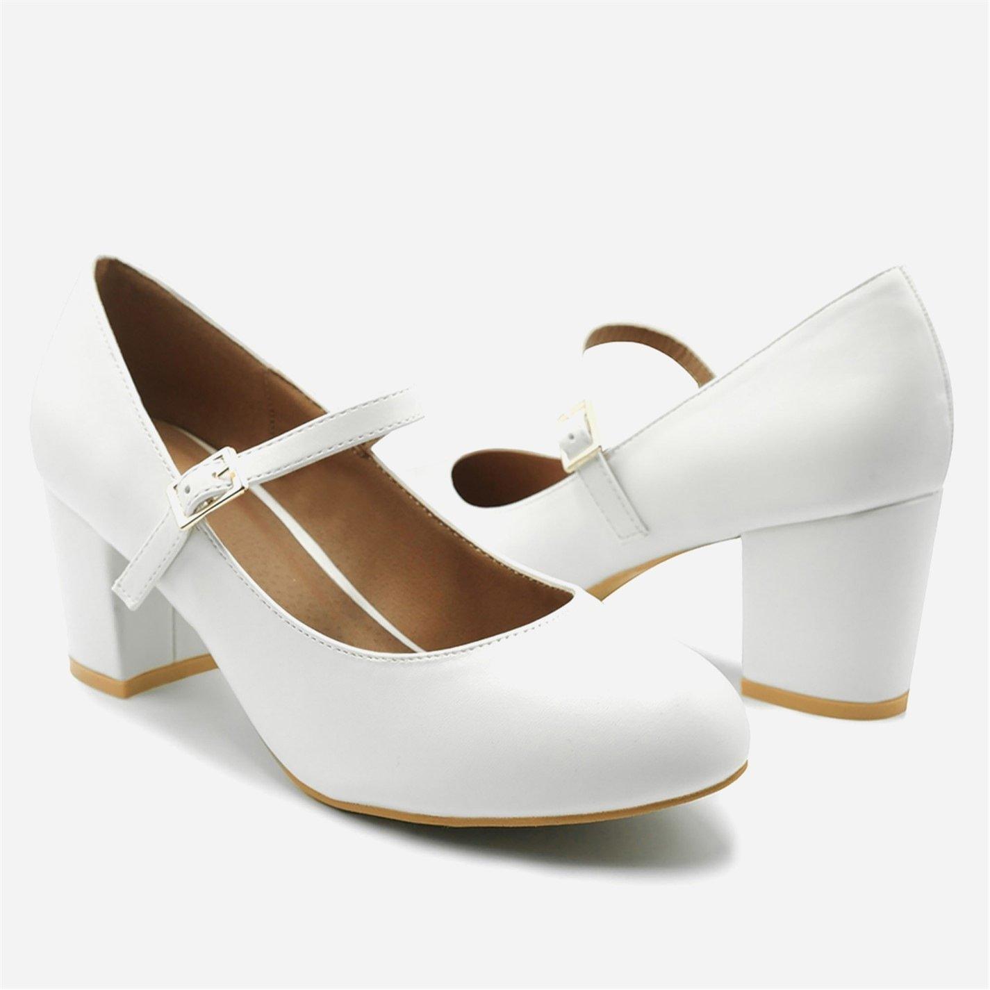 White PU - Wheres That From - Wheres Block Heel Mary Jane Pumps - 4