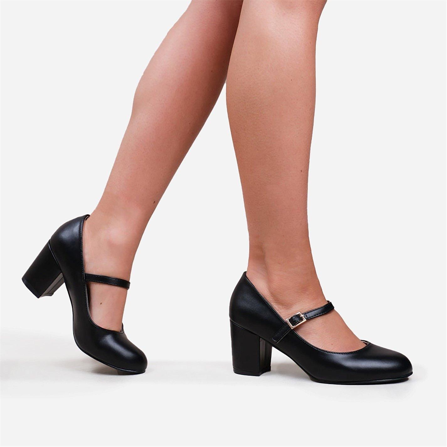 Black PU - Wheres That From - Wheres Block Heel Mary Jane Pumps - 1