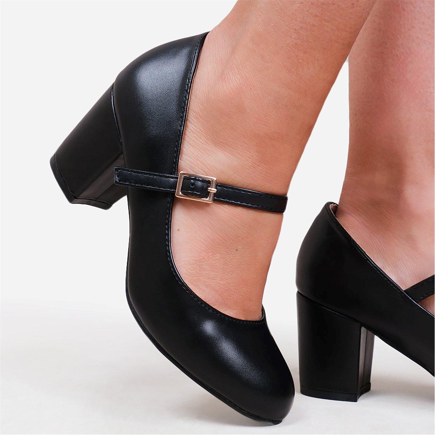 Black PU - Wheres That From - Block Heel Mary Jane Pumps - 2