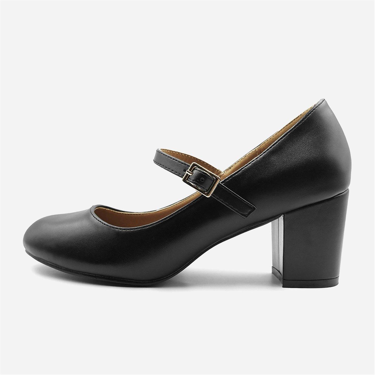 Black PU - Wheres That From - Block Heel Mary Jane Pumps - 3