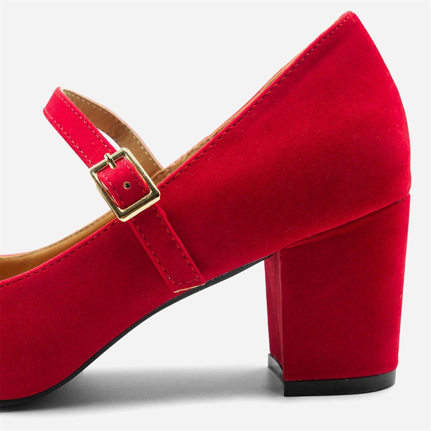 Red Suede - Wheres That From - Wheres Block Heel Mary Jane Pumps - 4