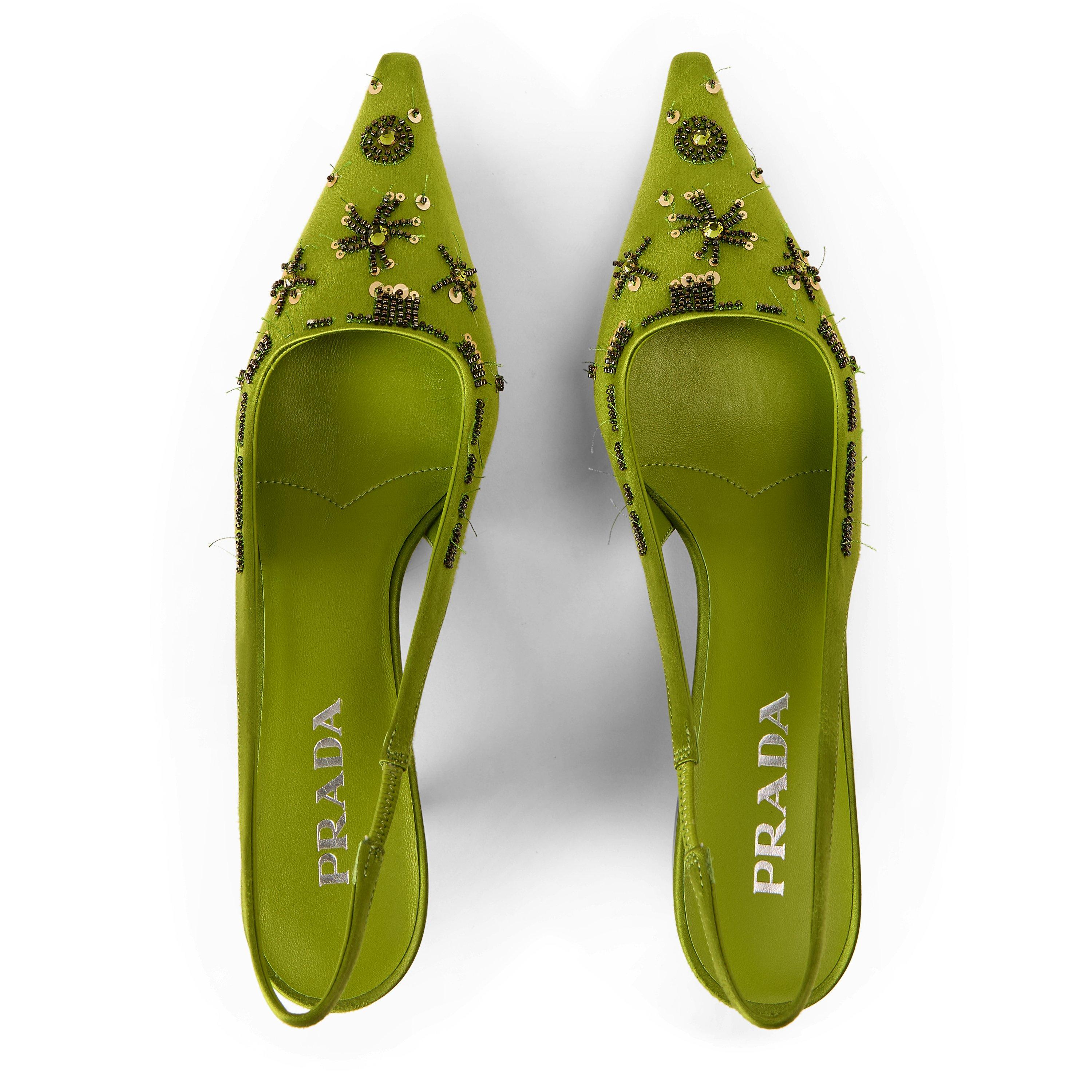 Green - Prada - Women's Runway Embellished Slingbacks - 4