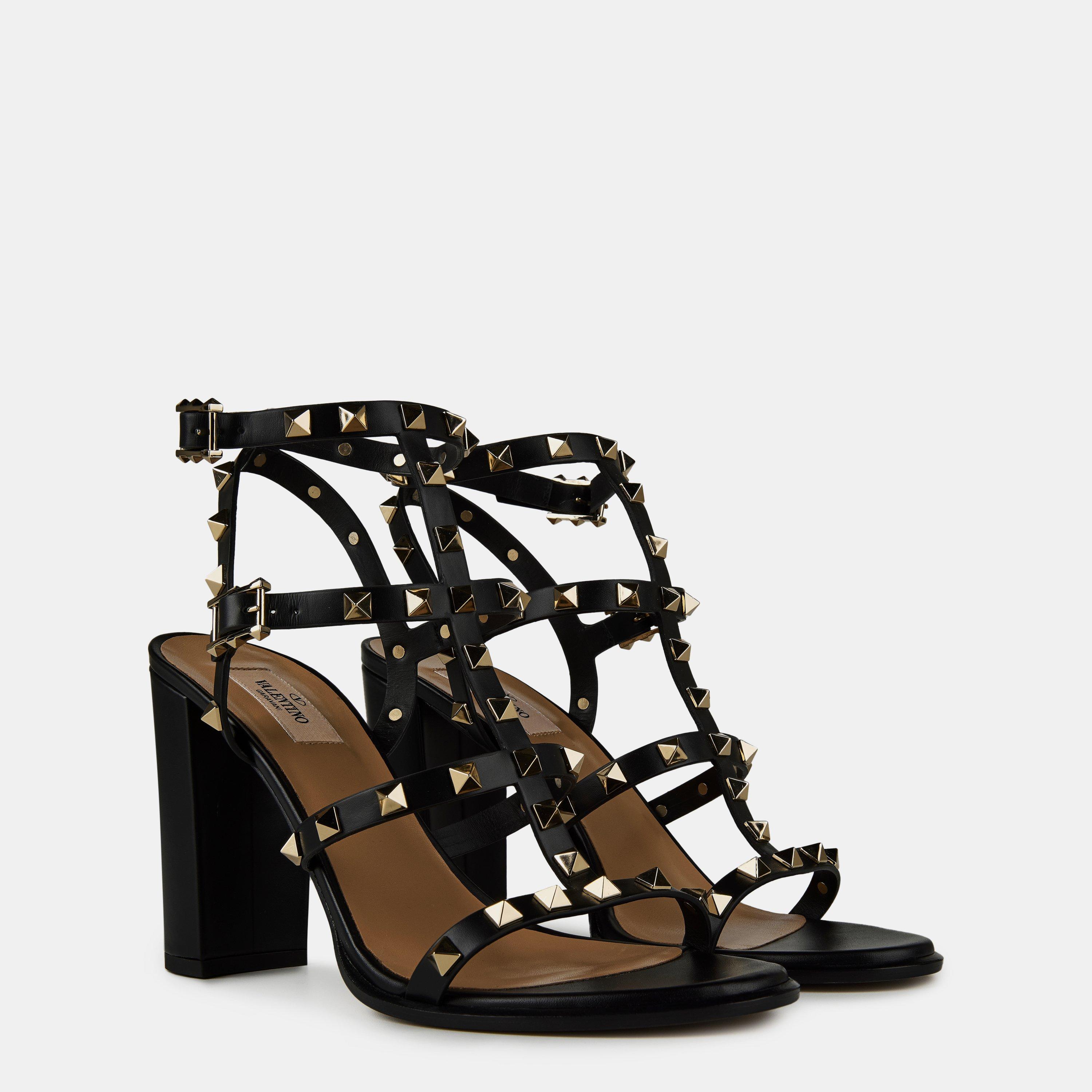 Black 0NO - Valentino Garavani - Rockstud Ankle Strap Sandals - 4
