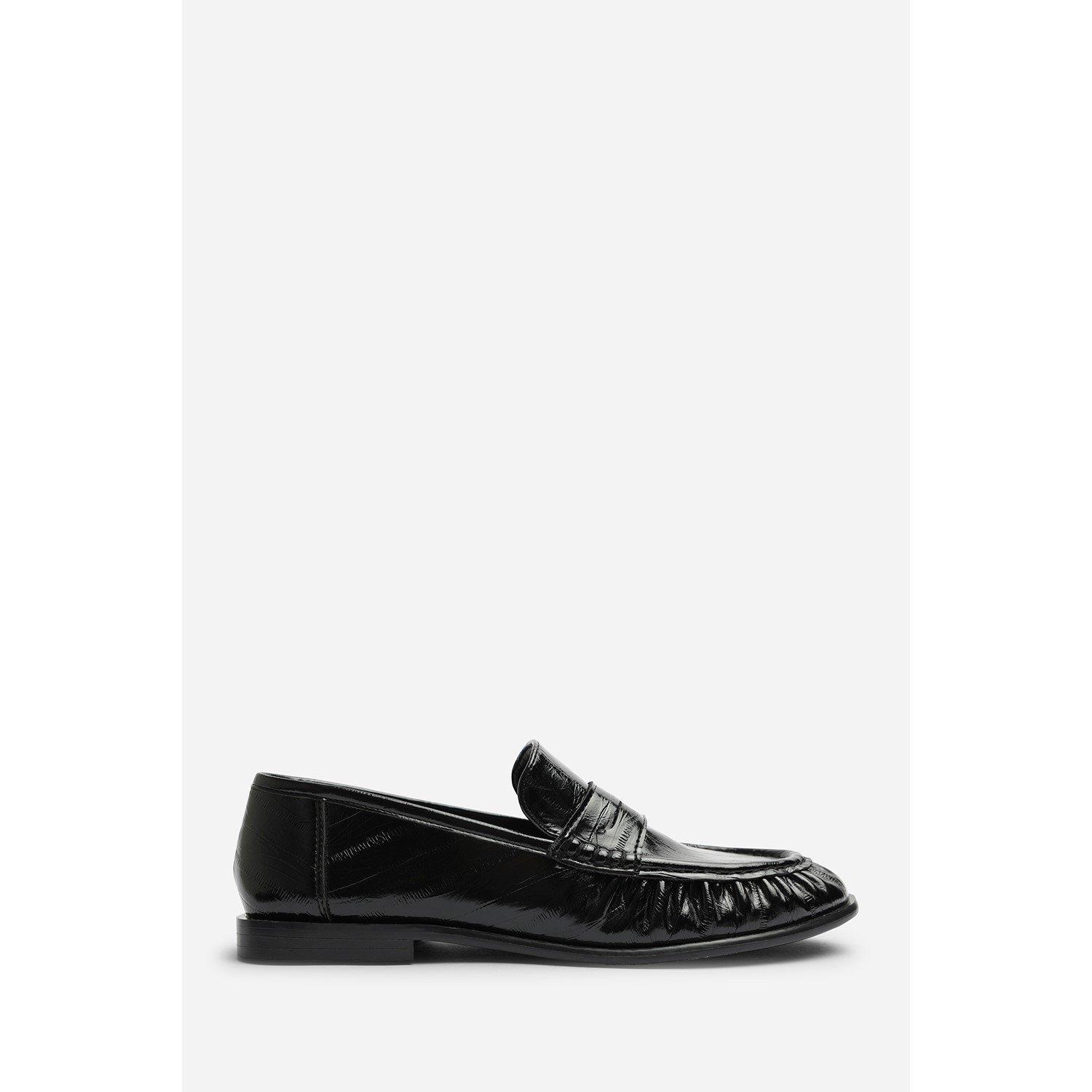PU negro - Wheres That From - Wheres Ruched Detail Flat Penny Loafers - 2