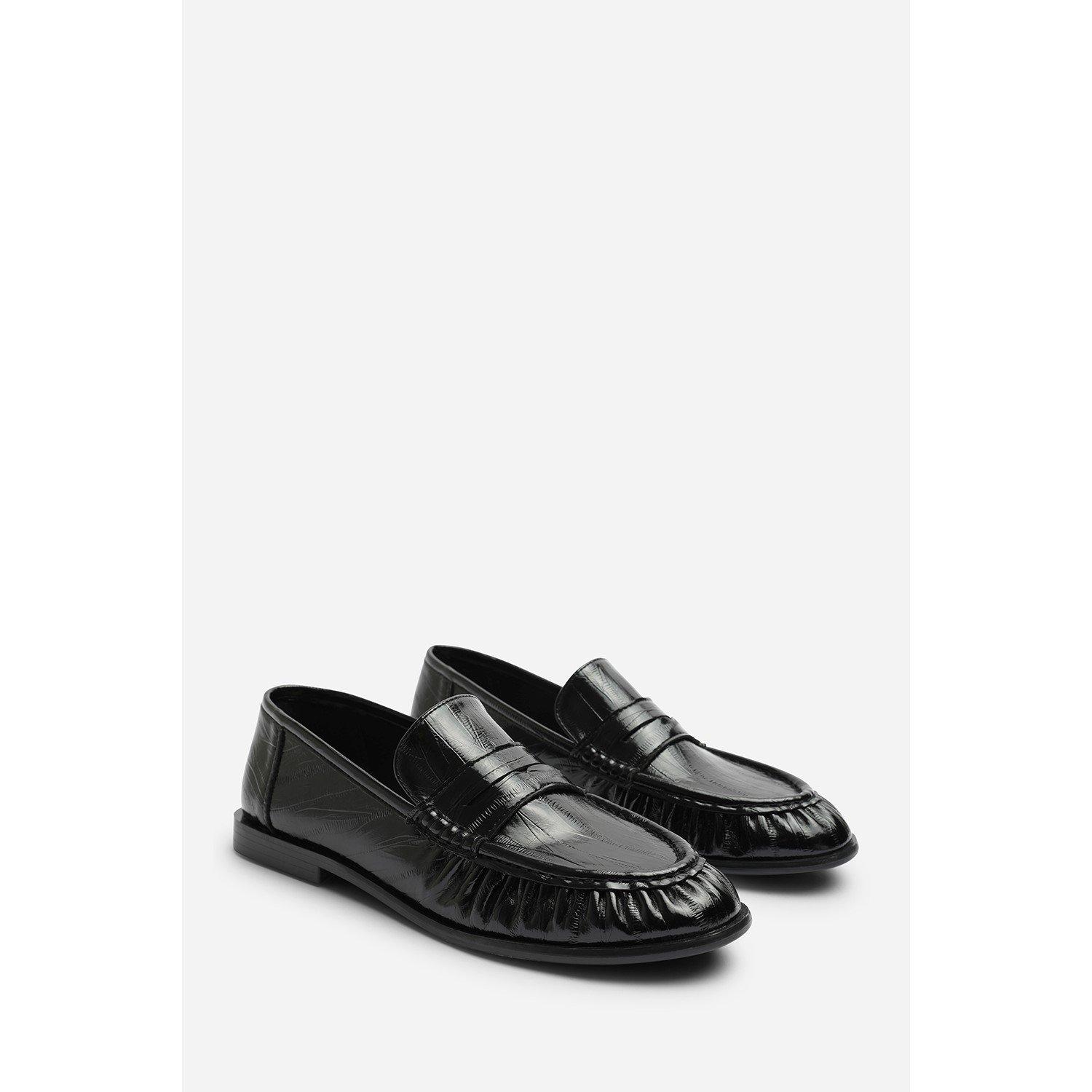PU negro - Wheres That From - Wheres Ruched Detail Flat Penny Loafers - 4