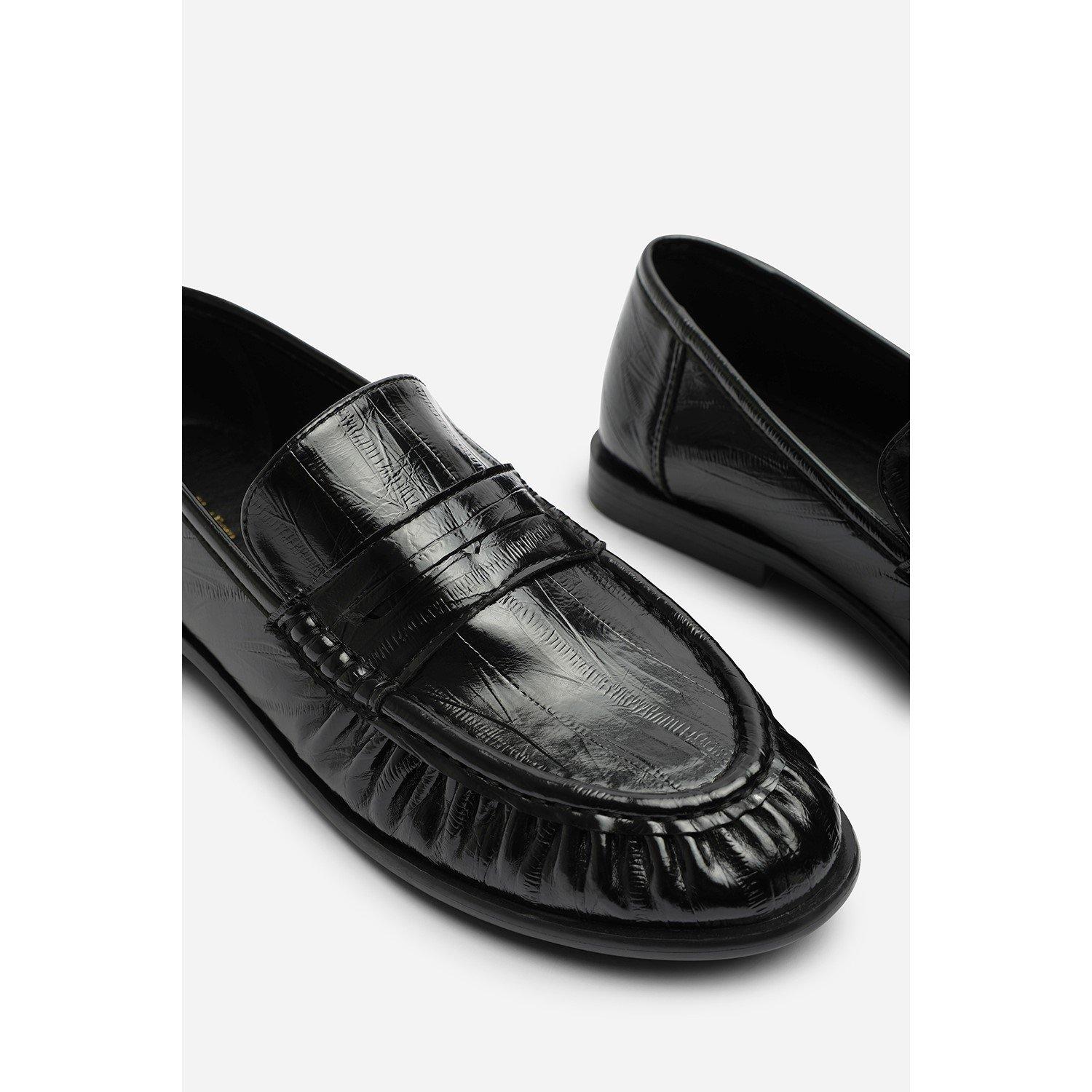 PU negro - Wheres That From - Wheres Ruched Detail Flat Penny Loafers - 5