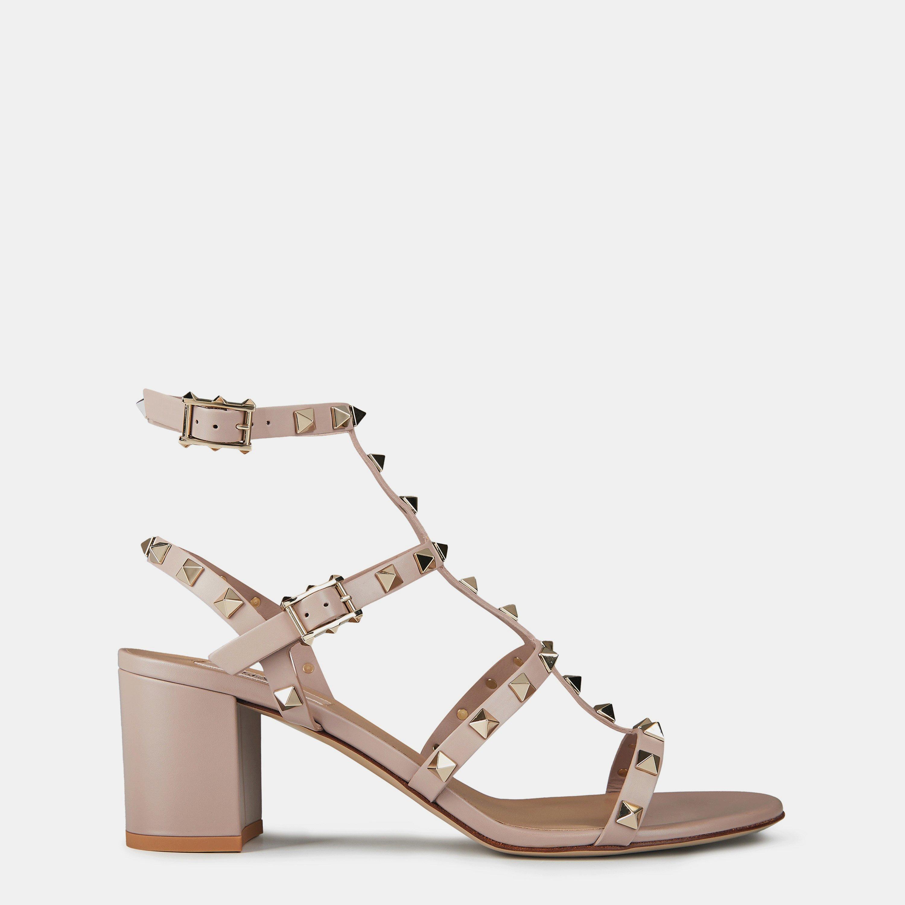 Valentino Garavani Rockstud Calfskin Ankle Strap Sandals - Poudre P45 - Size 3.5 (36.5)