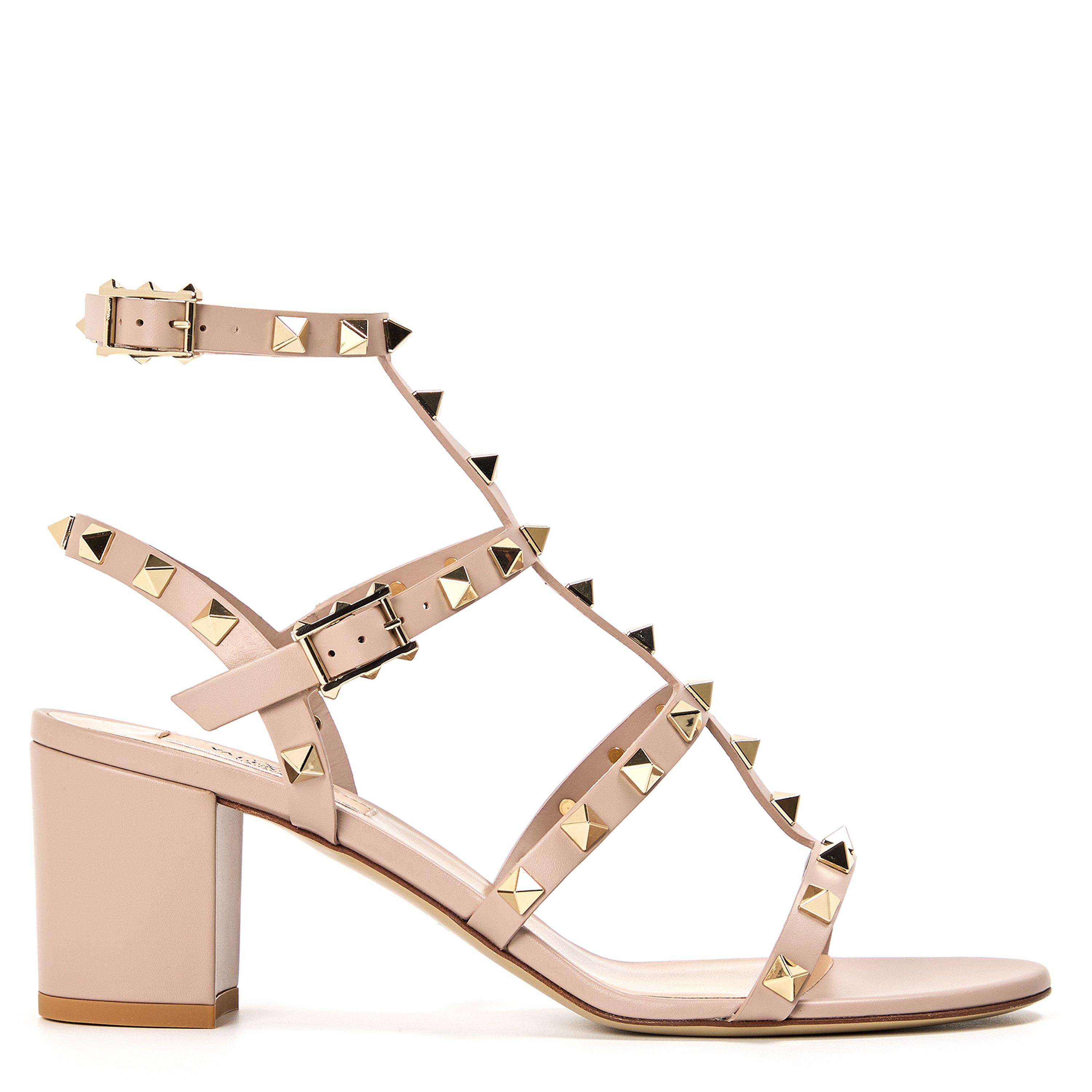 Valentino Garavani Rockstud Calfskin Ankle Strap Sandals - Poudre - Size 4 (37)