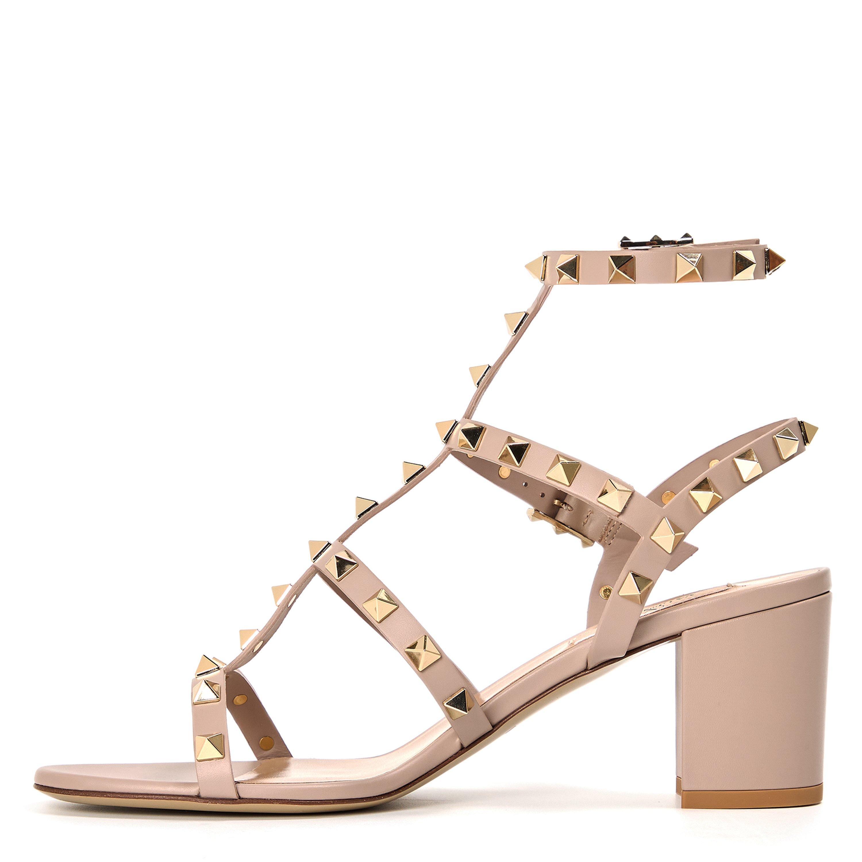 Poudre - Valentino Garavani - Rockstud Calfskin Ankle Strap Sandals - 2