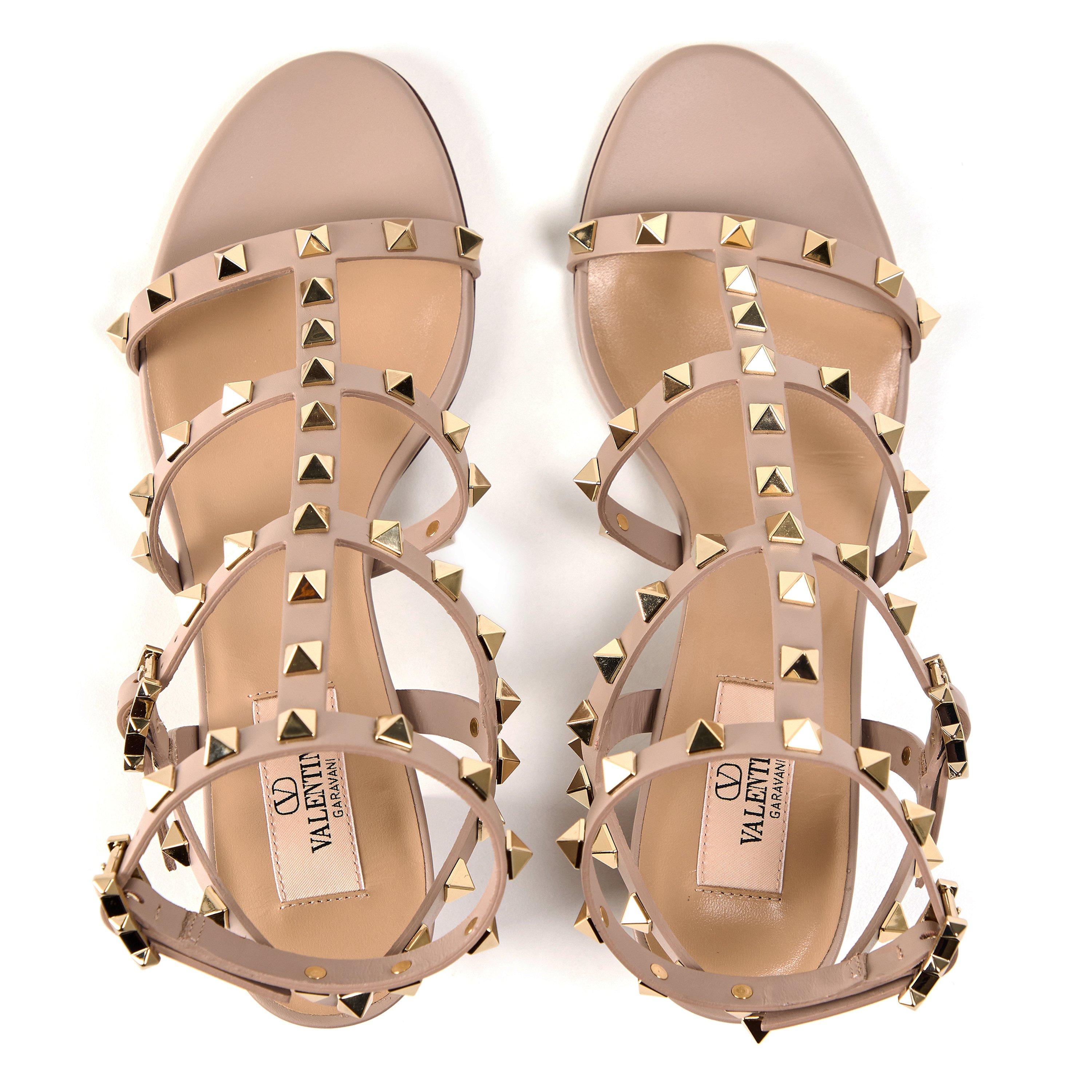 Poudre - Valentino Garavani - Rockstud Calfskin Ankle Strap Sandals - 5