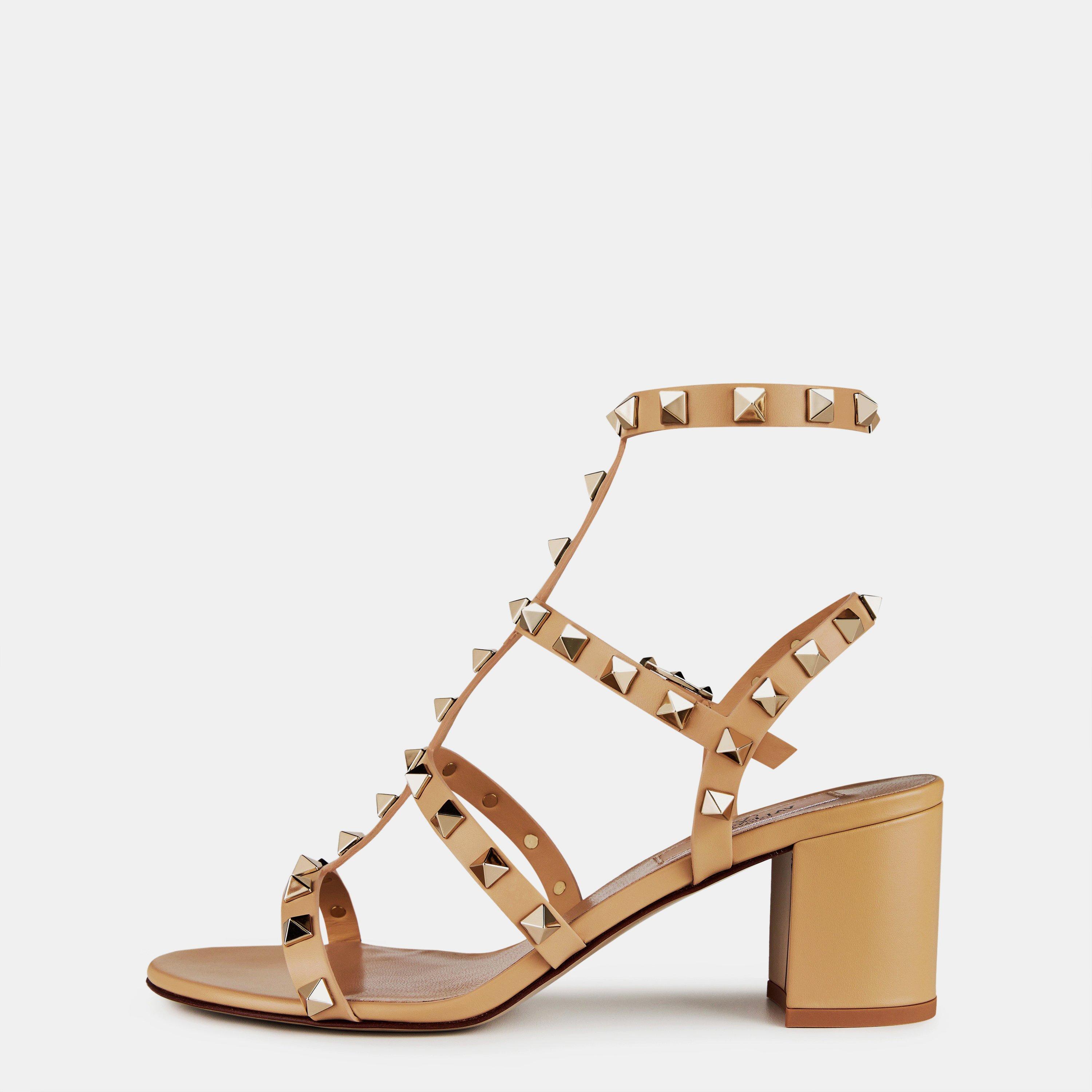 Cappuccino - Valentino Garavani - Rockstud Calfskin Ankle Strap Sandals - 2