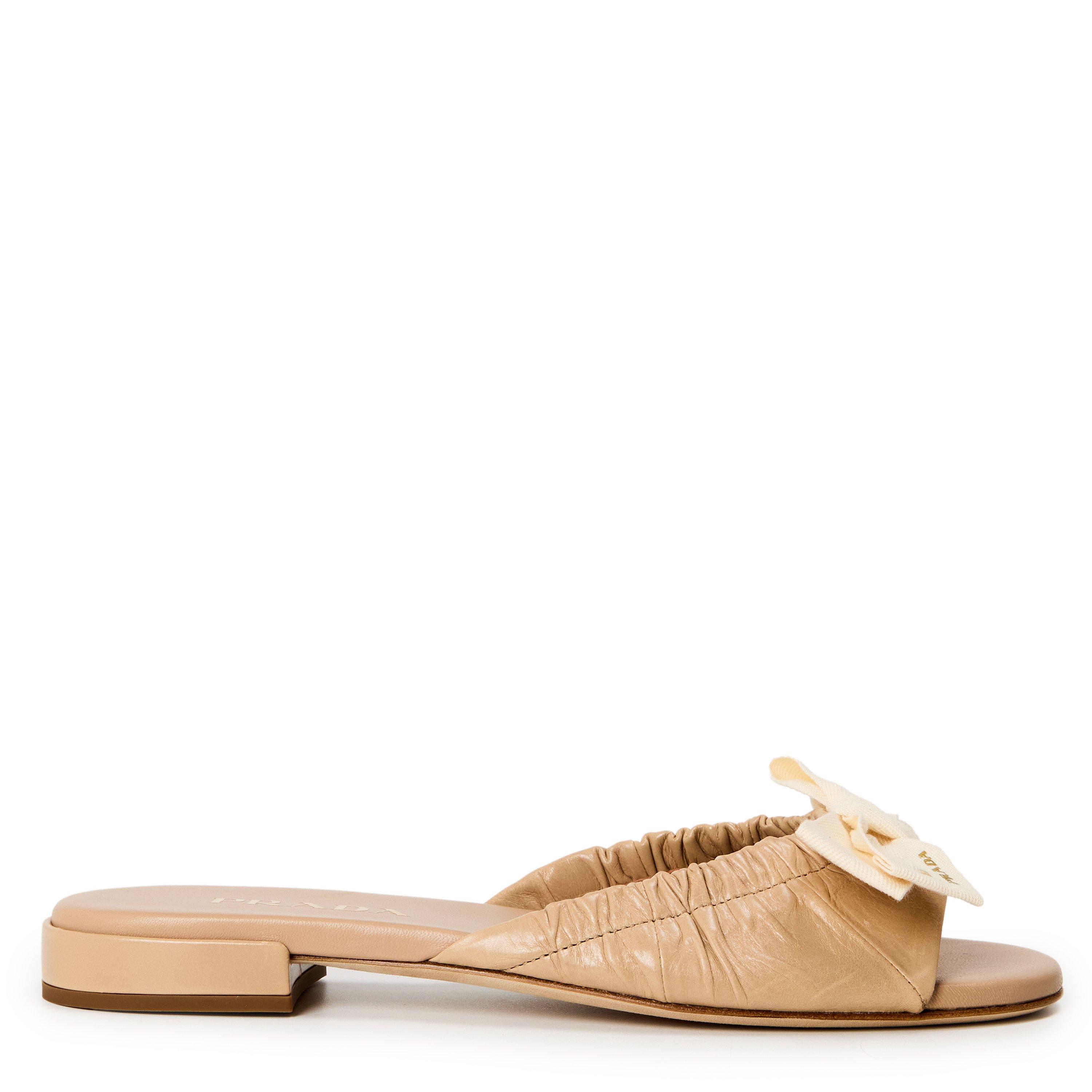 Prada Women's Bow Flat Mules - Sabbia - Size 7 (40)