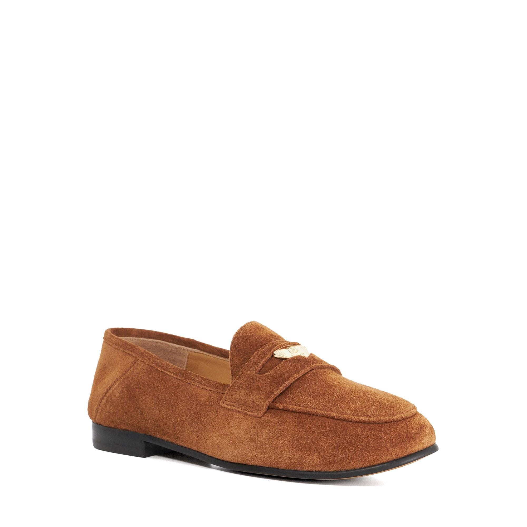 Dark Tan Suede - Dune London - Women's Greek Loafers - 2