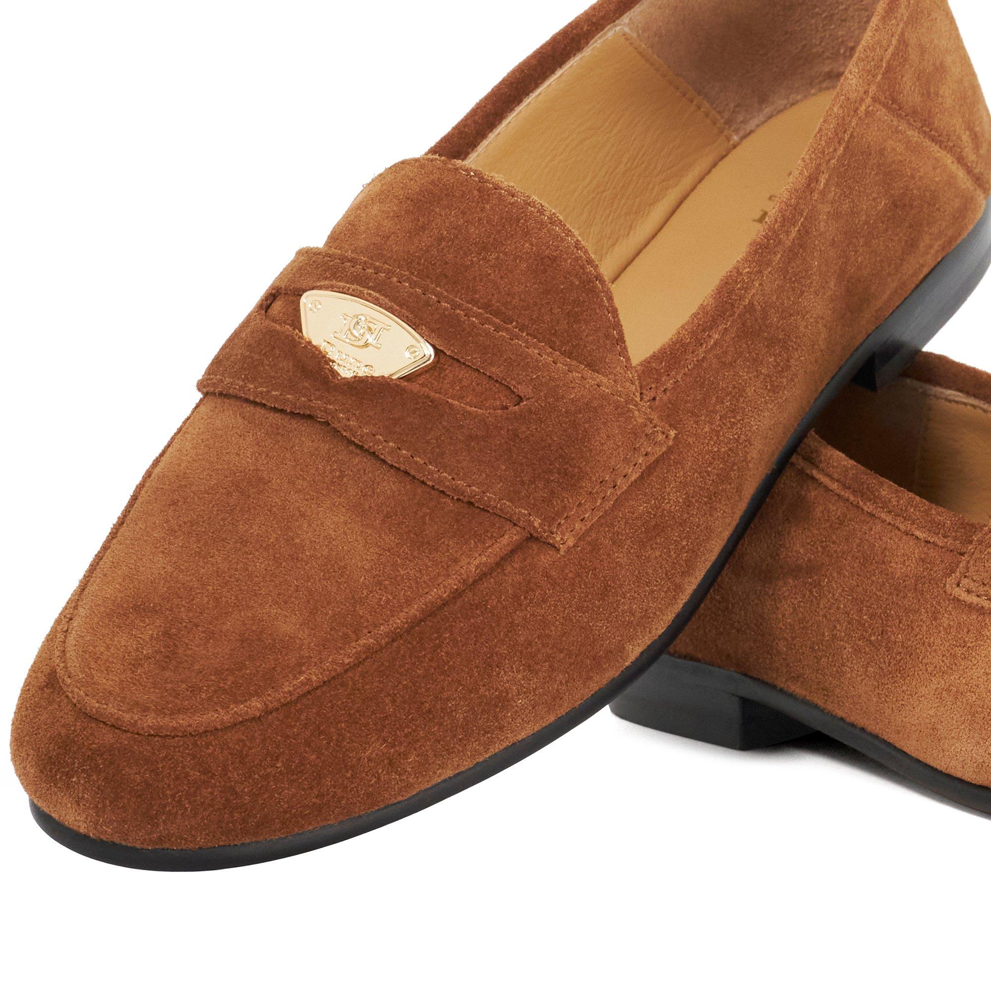 Dark Tan Suede - Dune London - Women's Greek Loafers - 5