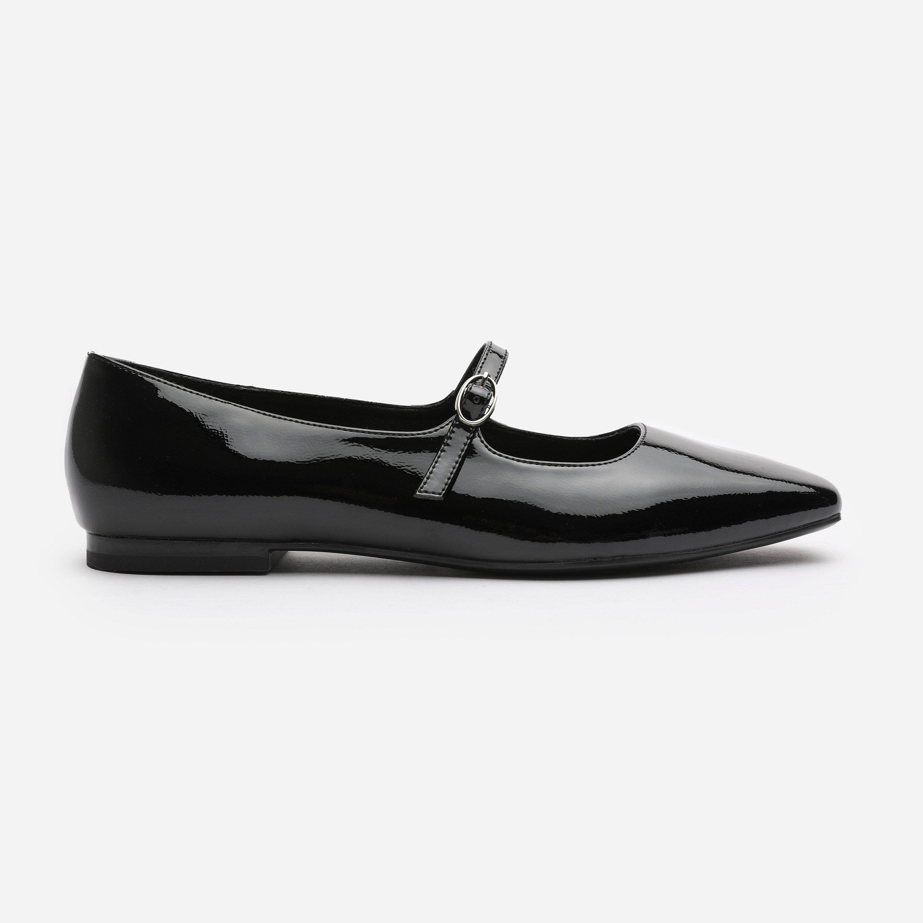 Black Patent - Wheres That From - Mary Jane Flats With Buckle Strap - 2