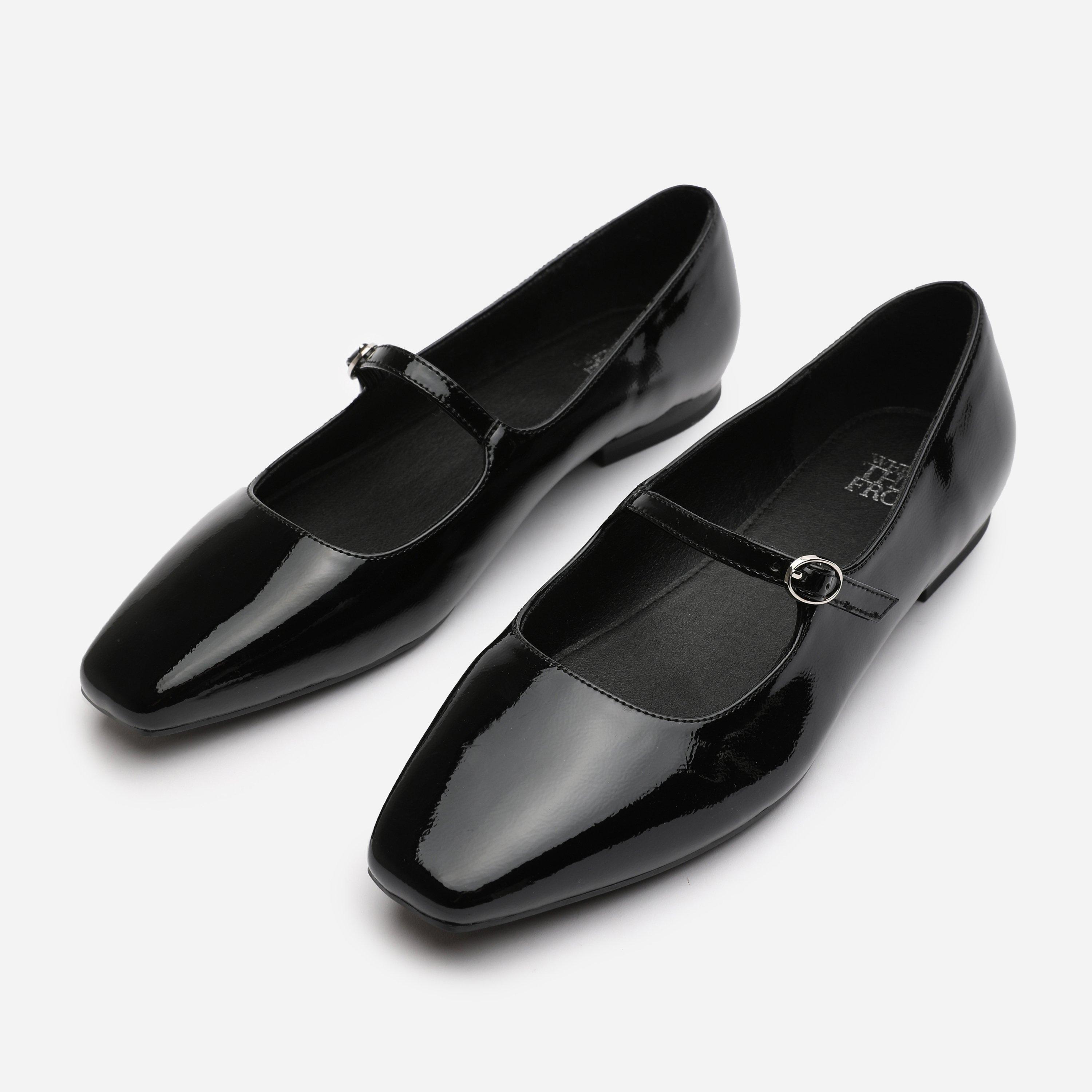 Black Patent - Wheres That From - Mary Jane Flats With Buckle Strap - 3