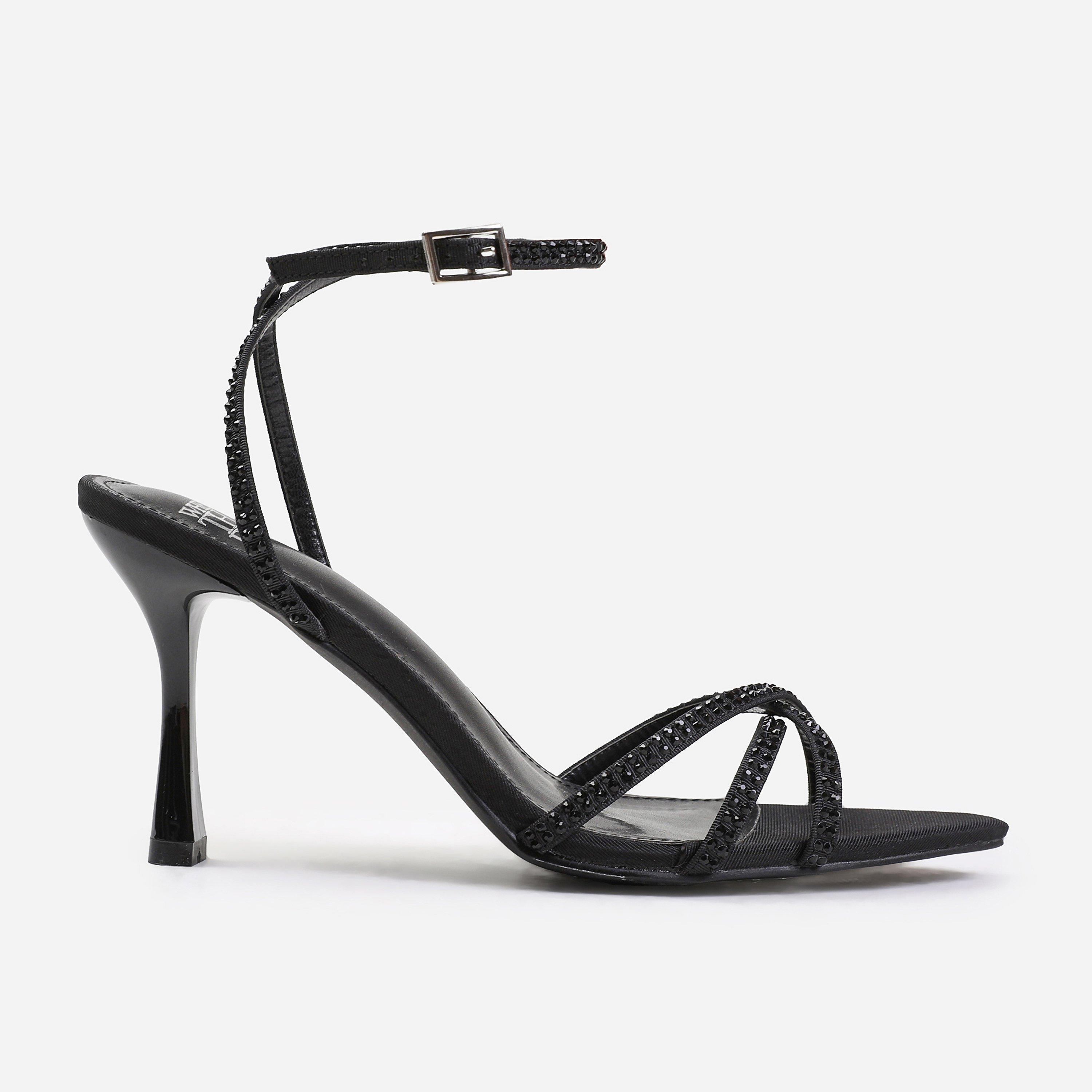 Satén negro - Wheres That From - Cross Over Strap with Gem Detailing Heels. - 3