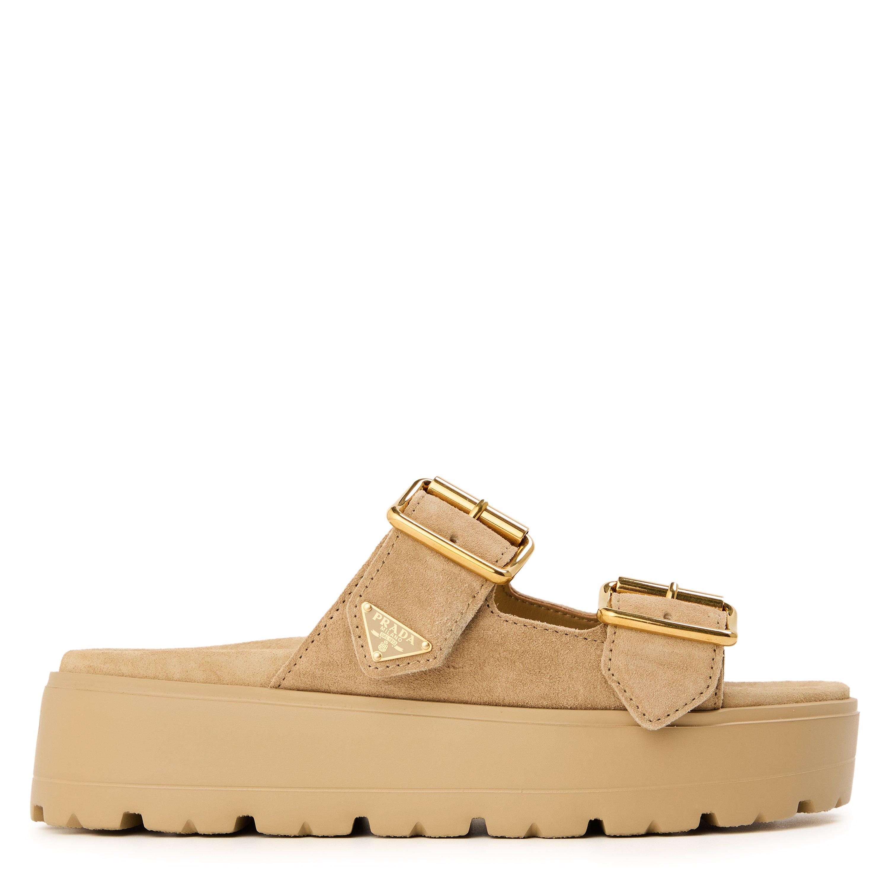 Ecru - Prada - Women's Platform Flat Sandals - 1