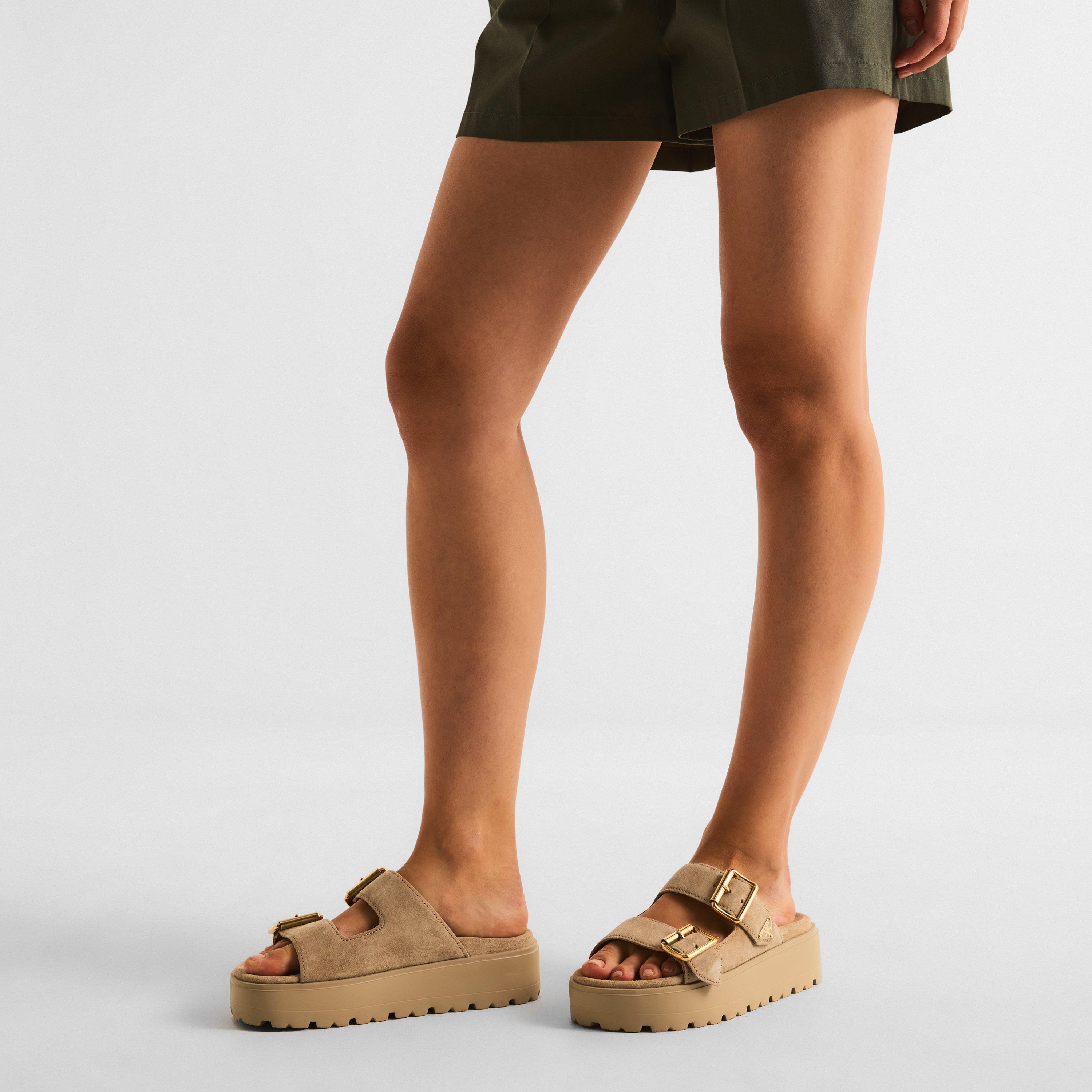 Ecru - Prada - Women's Platform Flat Sandals - 3