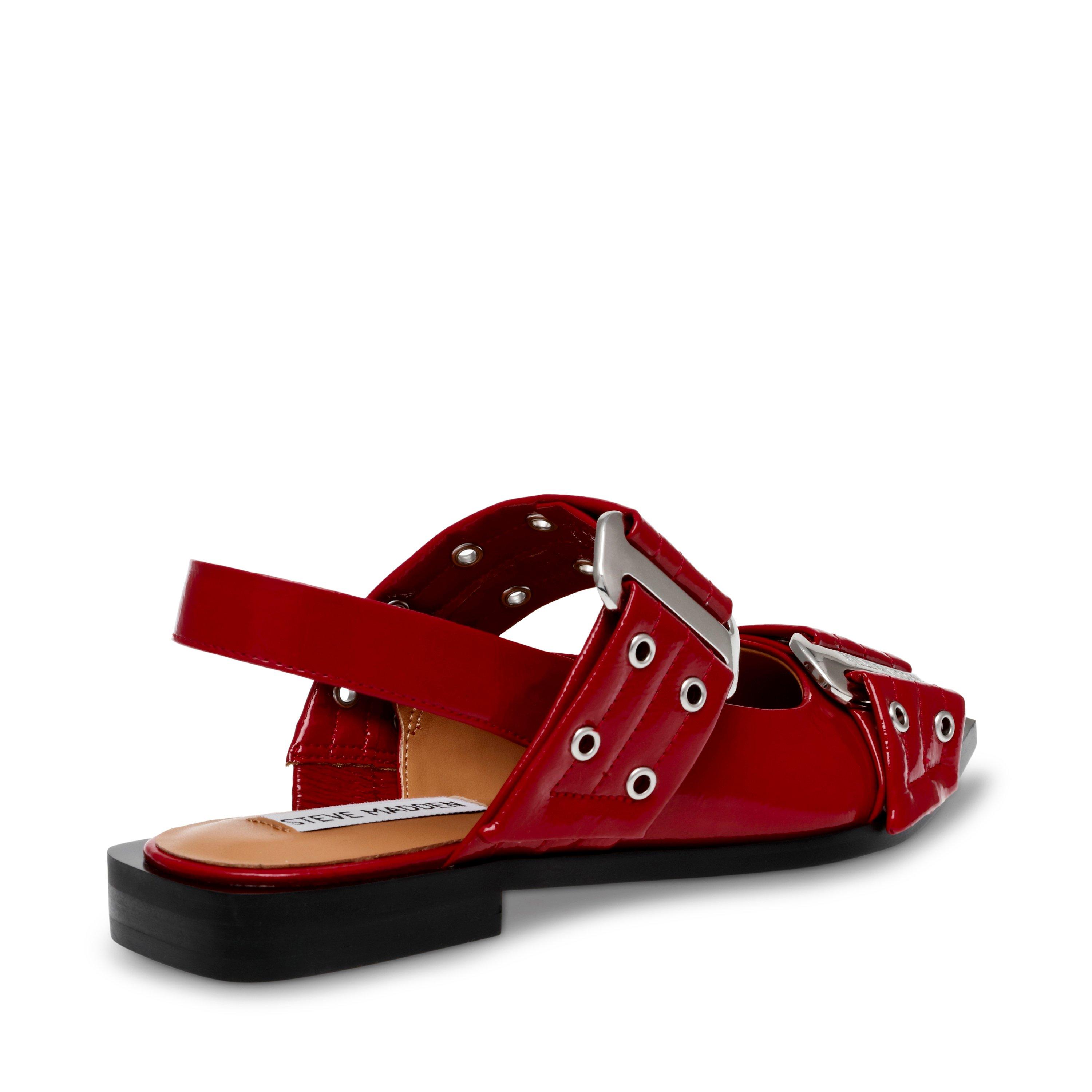 Red Patent - Steve Madden - Women's Grand Ave Buckle Ballet Pumps - 3