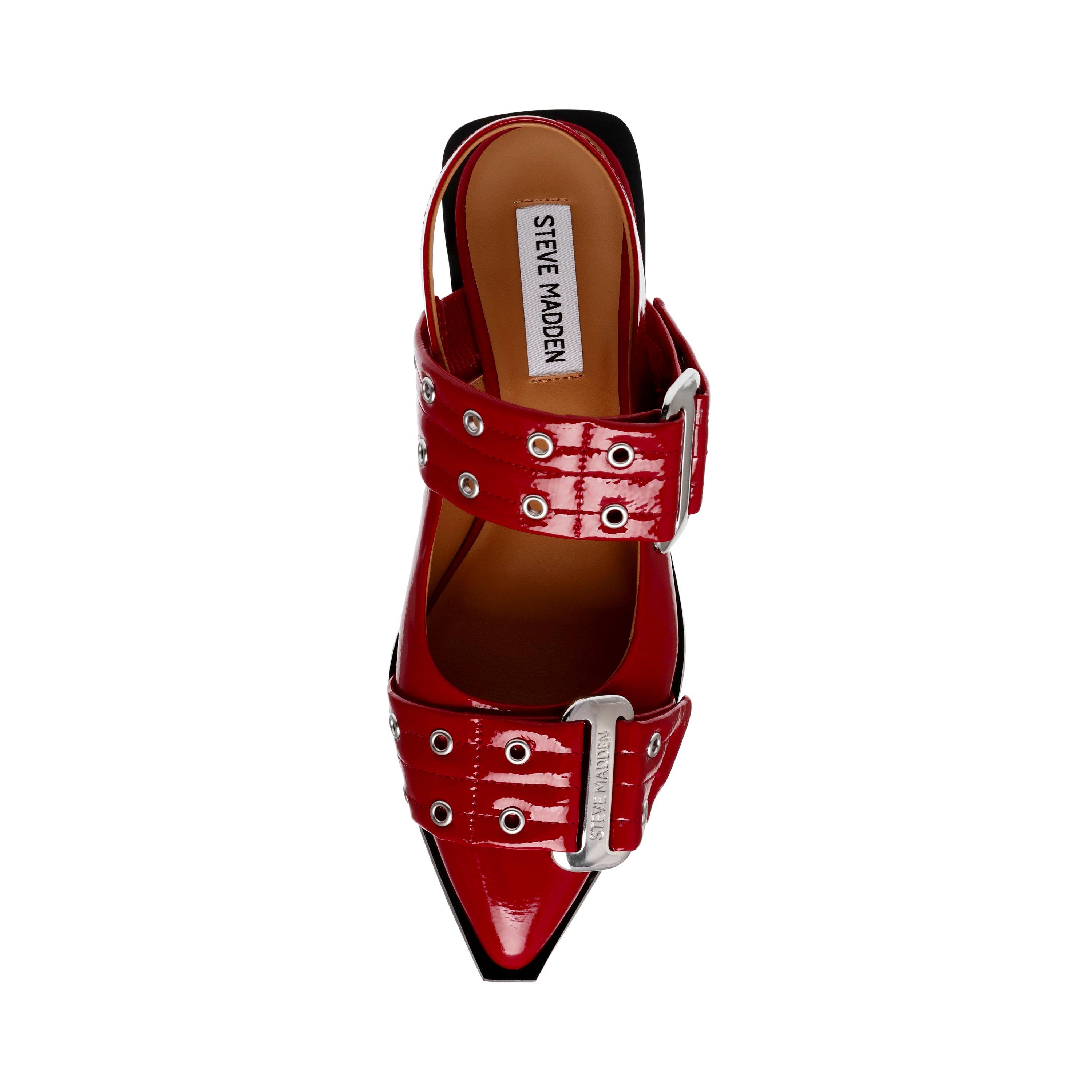 Red Patent - Steve Madden - Women's Grand Ave Buckle Ballet Pumps - 6