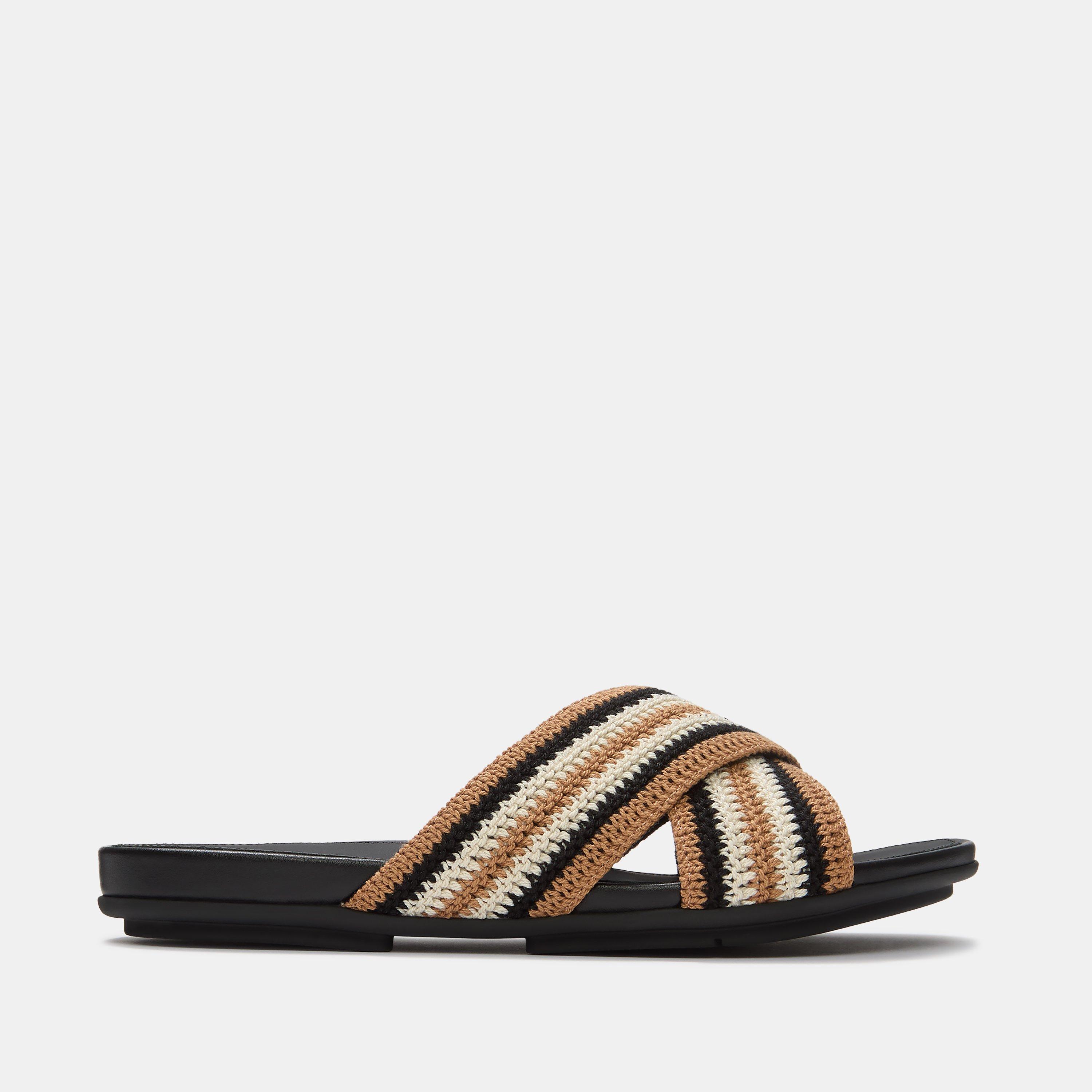 Fitflop Women's Gracie Stripe-Webbing Slides - Black Mix - 5.5 (38.5)
