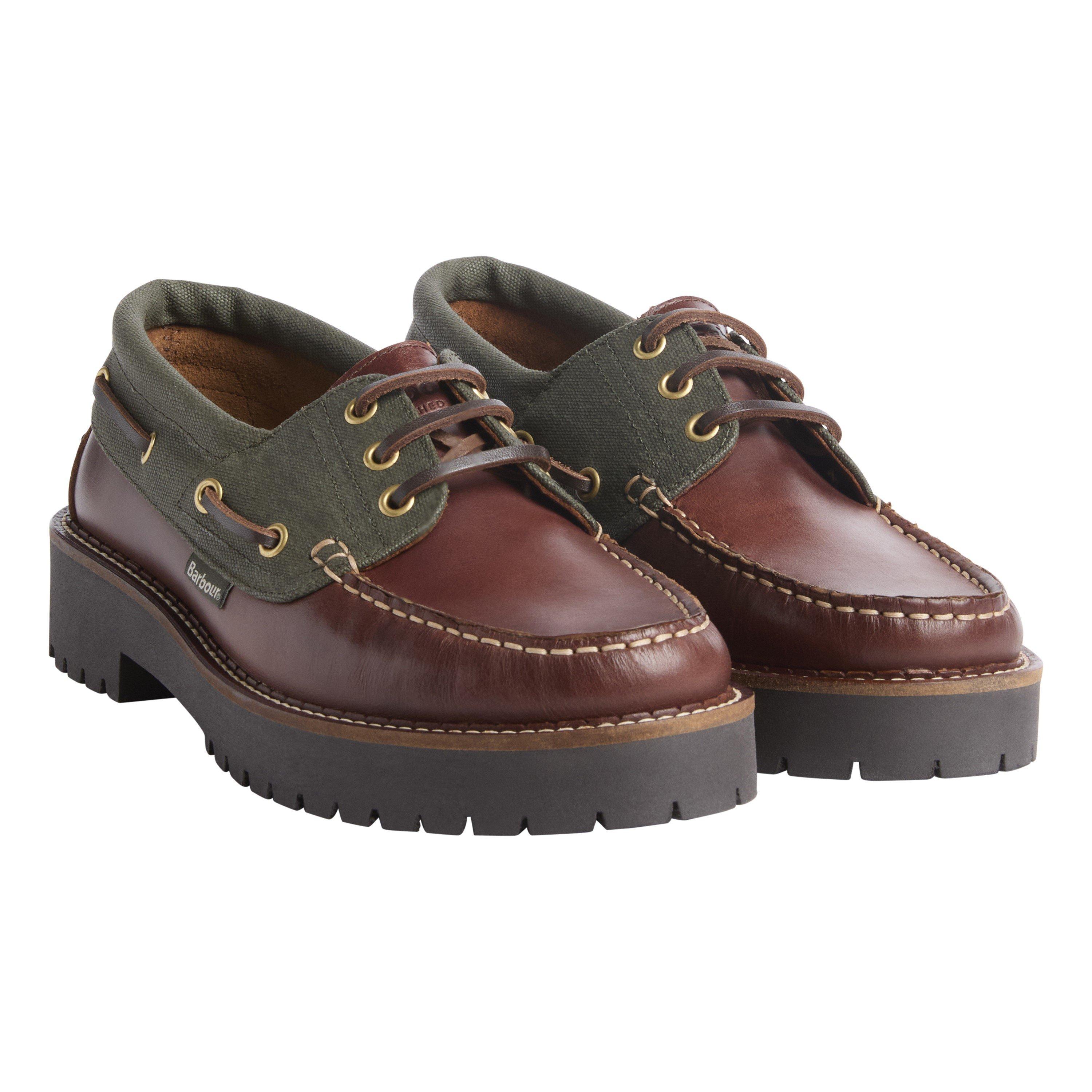 Mahogany/Olive - Barbour - Womens Darras Boat Shoes - 4