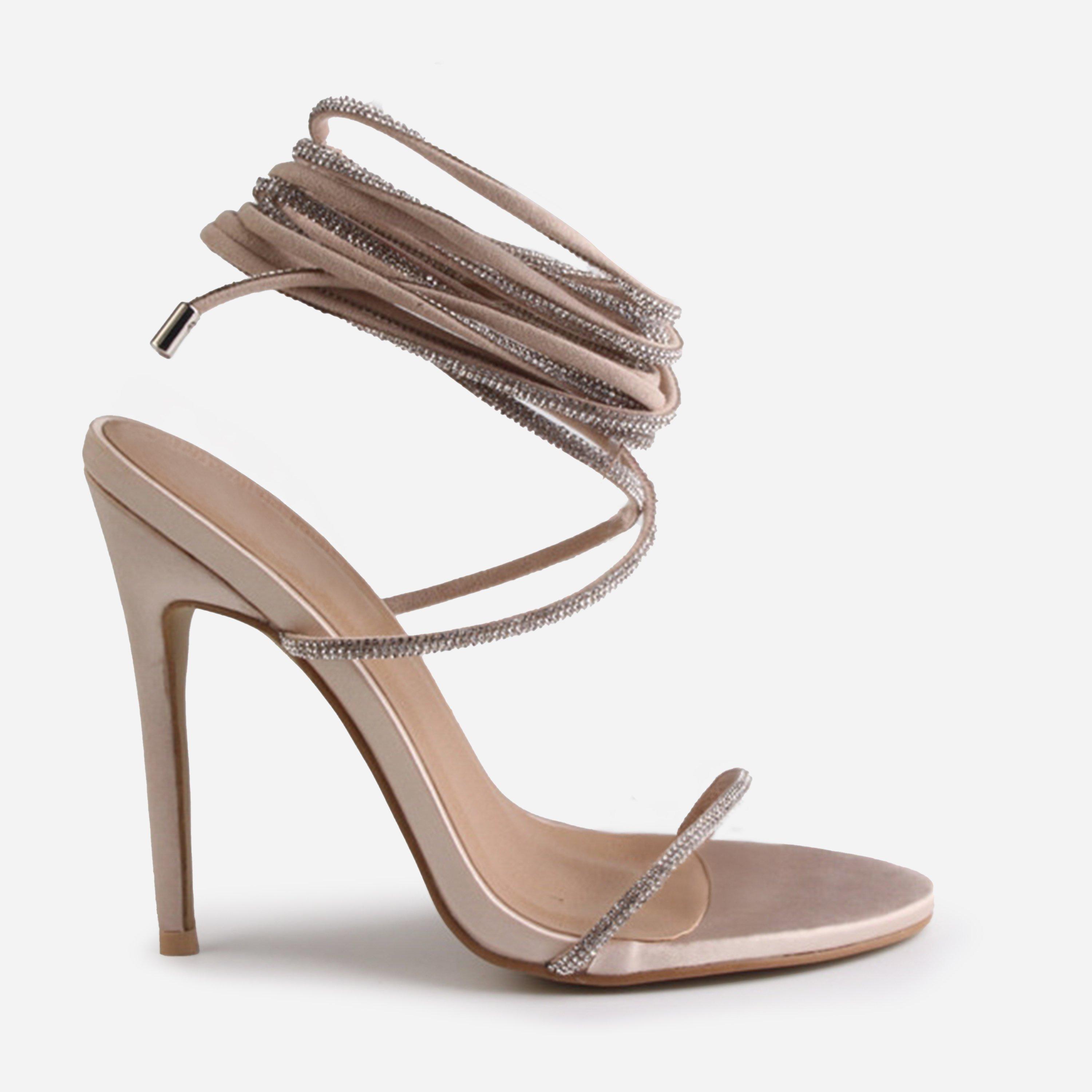 Champagne Satin - Wheres That From - Women's Lace-Up Stiletto Court Shoes