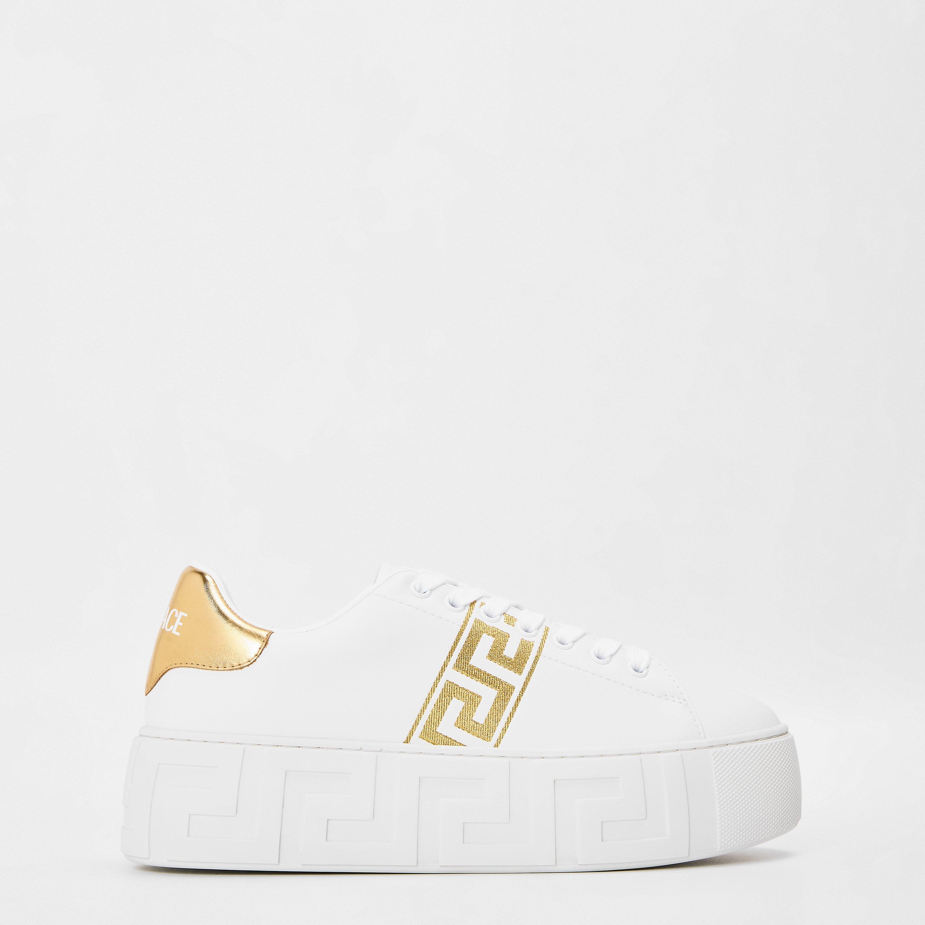 Versace Women's Logo Sneakers Platform Trainers - White Gold - Size 6 (39)